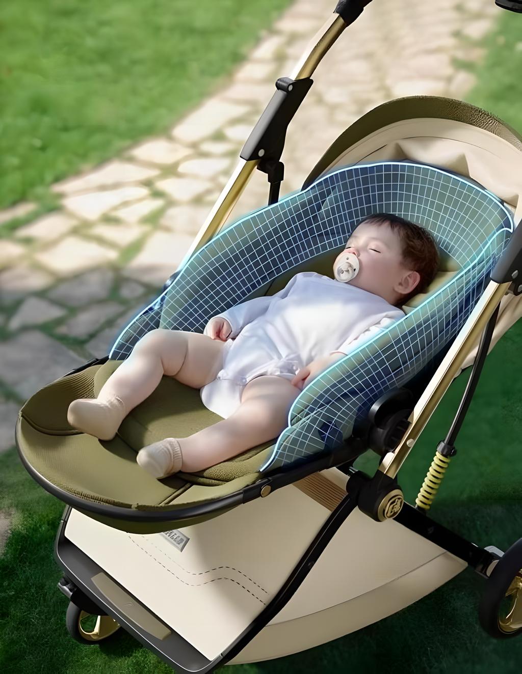 Passeggino portatile leggero in pelle a forma di uovo con cabina protettiva per la colonna vertebrale, design alto, pieghevole, spinta bidirezionale, quattro ruote con sospensioni, per bambini 0-3 anni