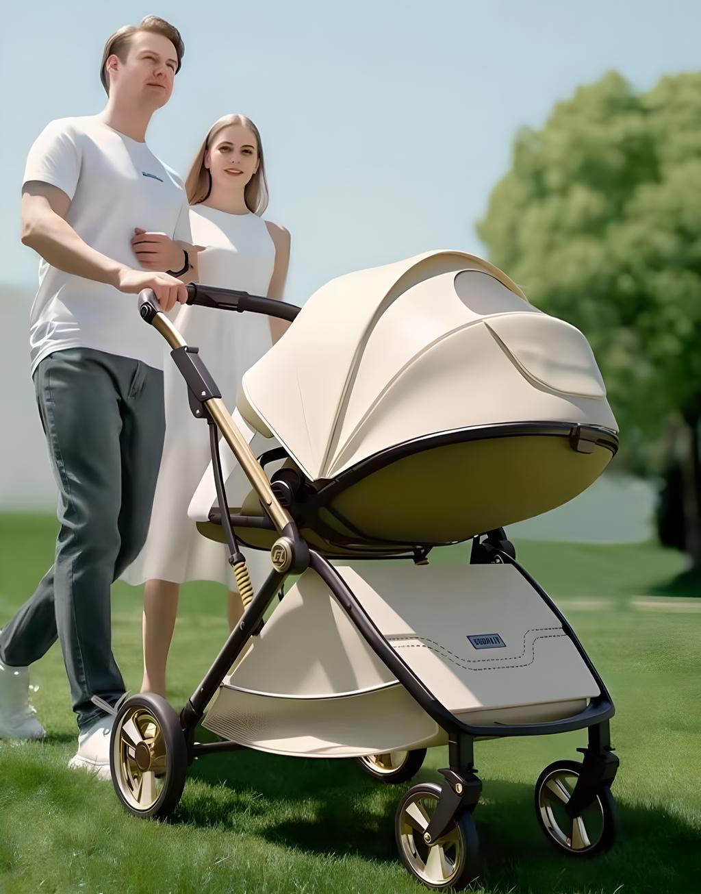 Passeggino portatile leggero in pelle a forma di uovo con cabina protettiva per la colonna vertebrale, design alto, pieghevole, spinta bidirezionale, quattro ruote con sospensioni, per bambini 0-3 anni