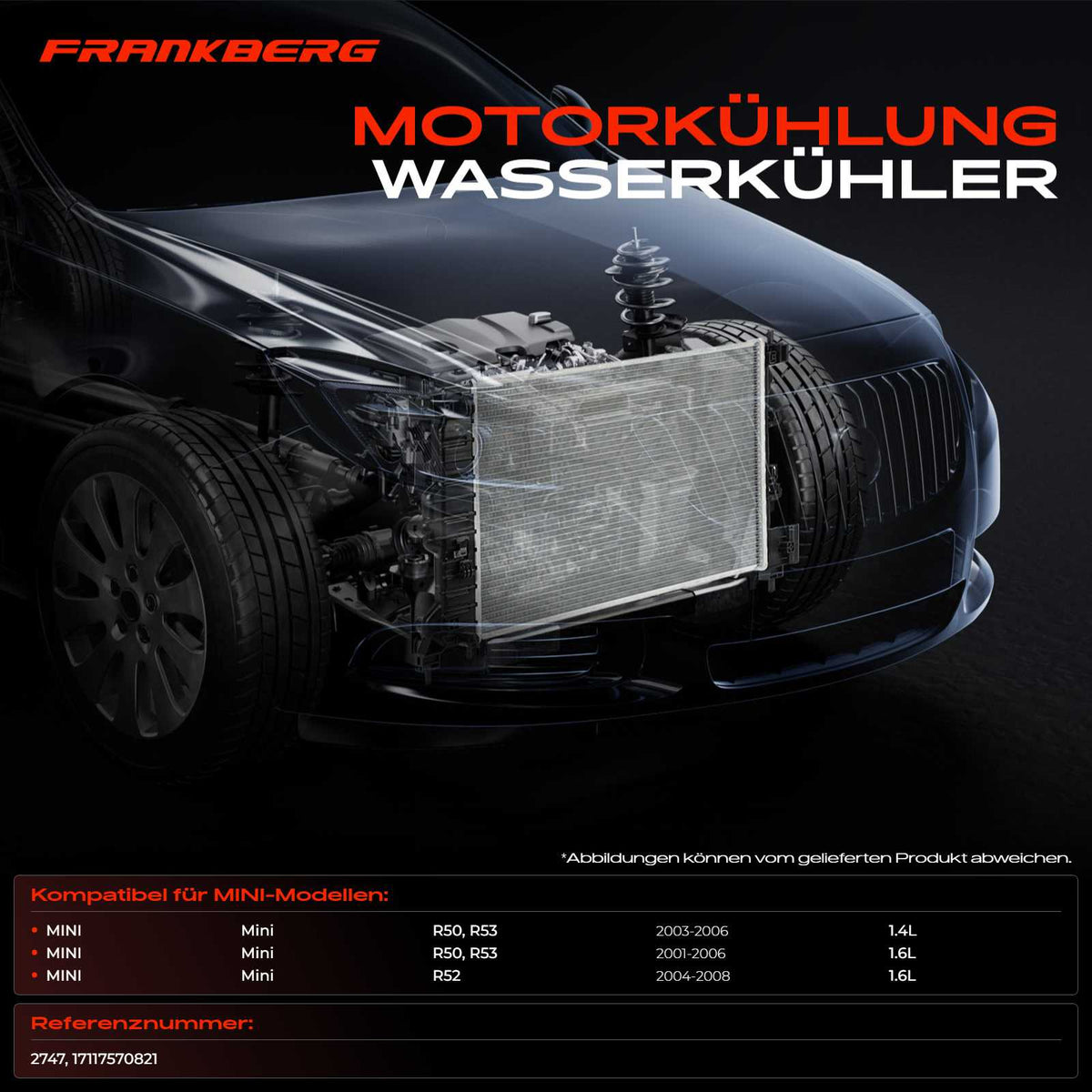 Radiatore acqua motore Frankberg 1X per Mini Mini Cabriolet R50 R53 R52 1.6L 2747 17117570821
