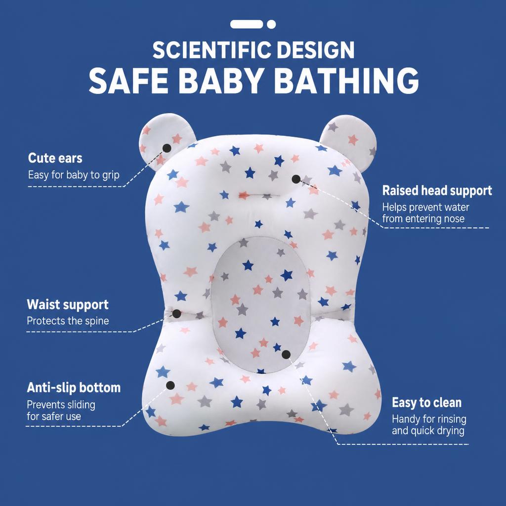 Tappetino pieghevole per il bagnetto del bambino, antiscivolo, morbido, con cuscino per il corpo, cuscino per la vasca da bagno, protezione per la doccia, ideale per neonati da 0 a 12 mesi, seggiolino da bagno con motivo a ca