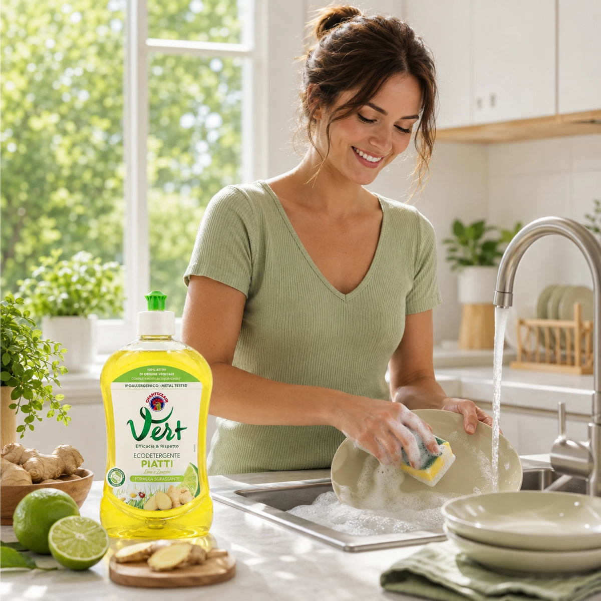 Confezione da 12 Chanteclair Piatti Lime e Zenzero 500 ml, detersivo liquido per stoviglie, formato scorta per cucina e uso quotidiano