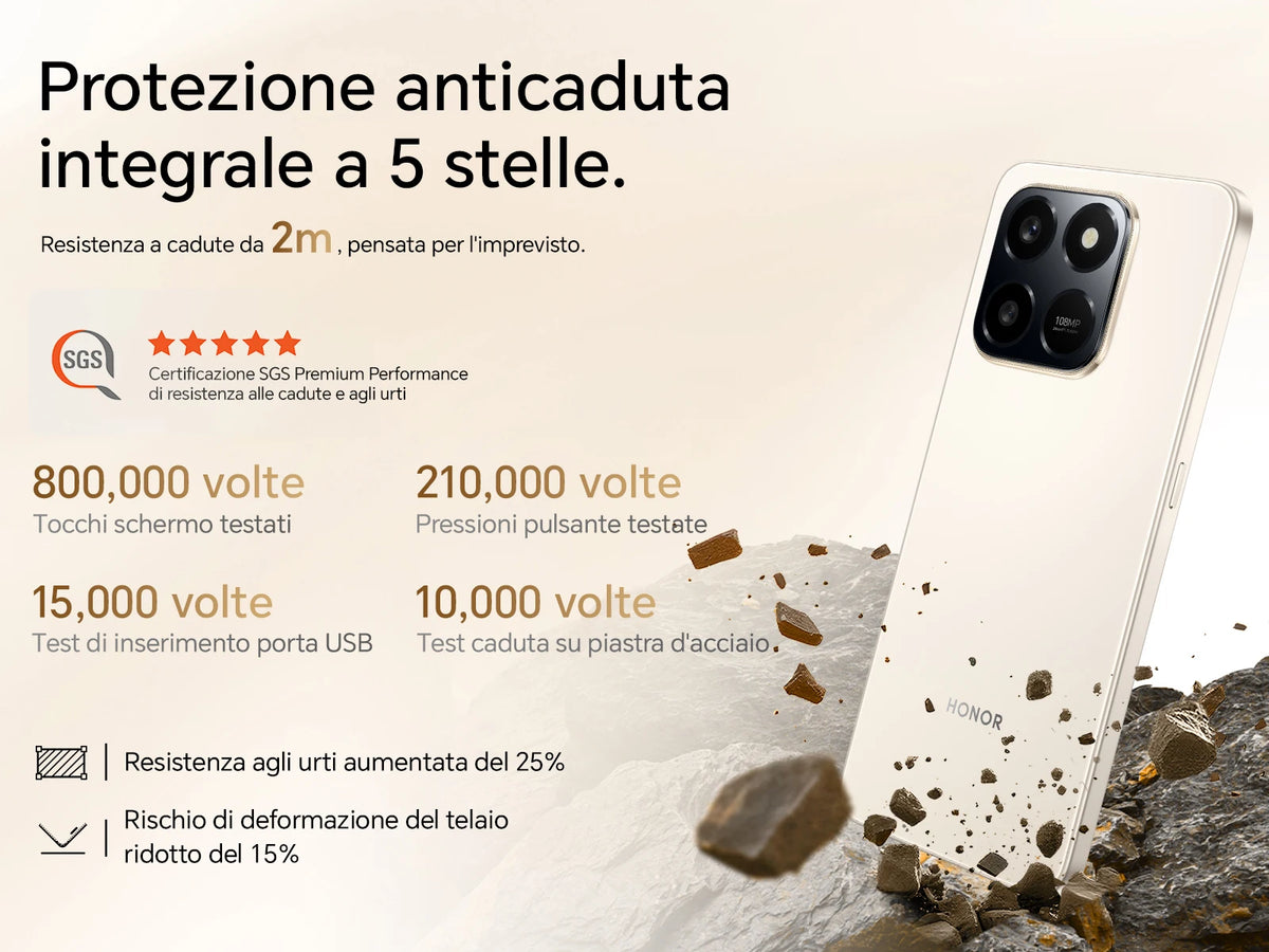 HONOR 400 Smart 4G Smartphone, Display 6.77" 120Hz, Batteria 6500mAh Doppia Cella, Fotocamera AI 108MP, Certificazione SGS 5 Stelle, Resistenza IP65, NFC, Dual SIM, Android 15