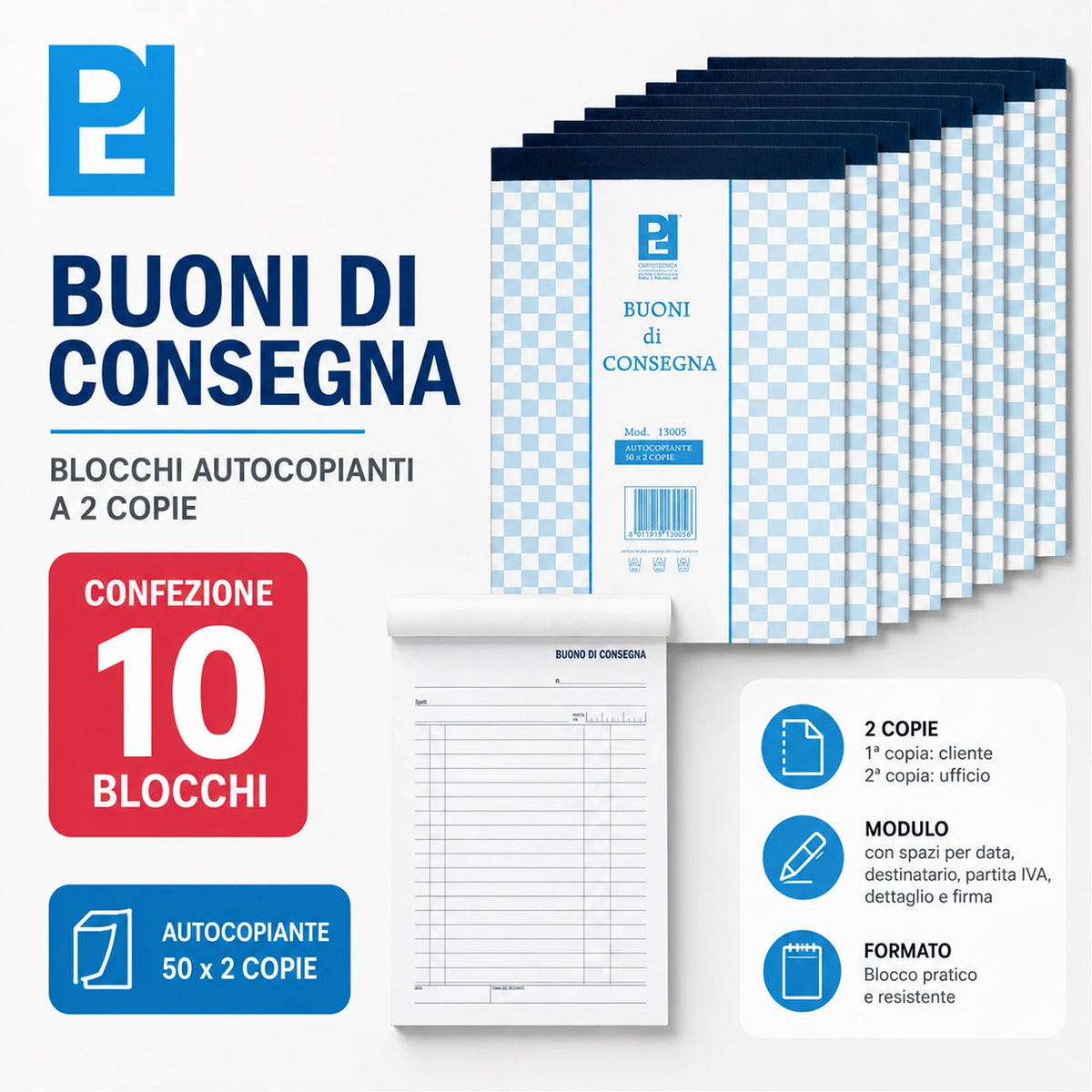 Confezione da 10 blocchi buoni consegna Picarta 15x22 cm, 50 fogli x 2 copie, moduli per consegne, magazzino, ufficio e attività commerciali