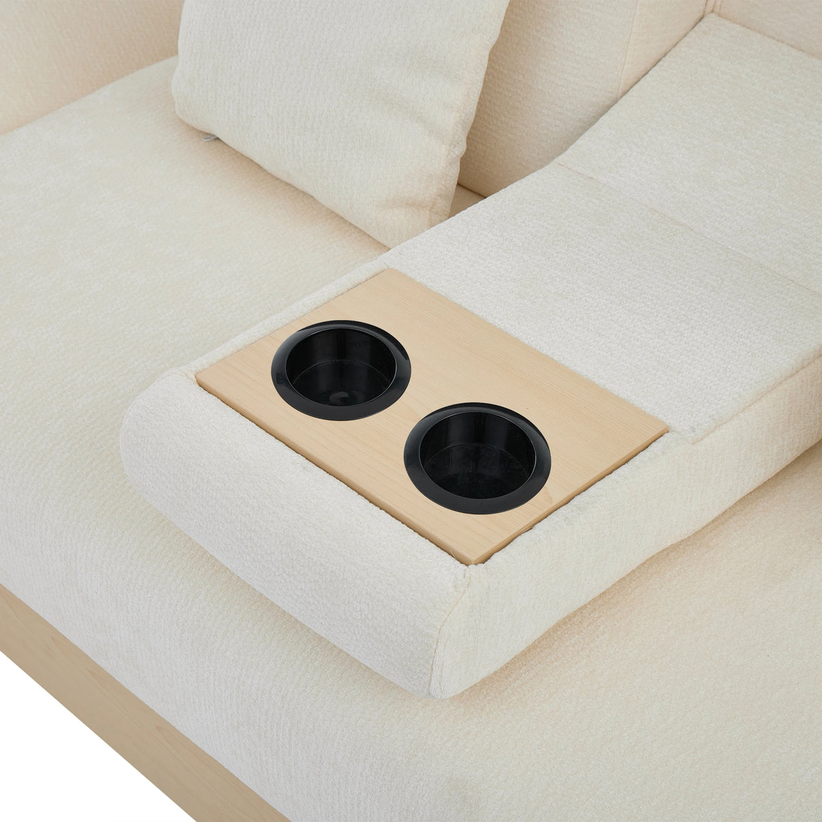 Divano Living Landscape con contenitore e schienale regolabile 3X - Divano letto in ciniglia beige a 3 posti con cassetti, portabicchieri e sgabello contenitore, 217x110 cm per soggiorno e camera degli ospiti