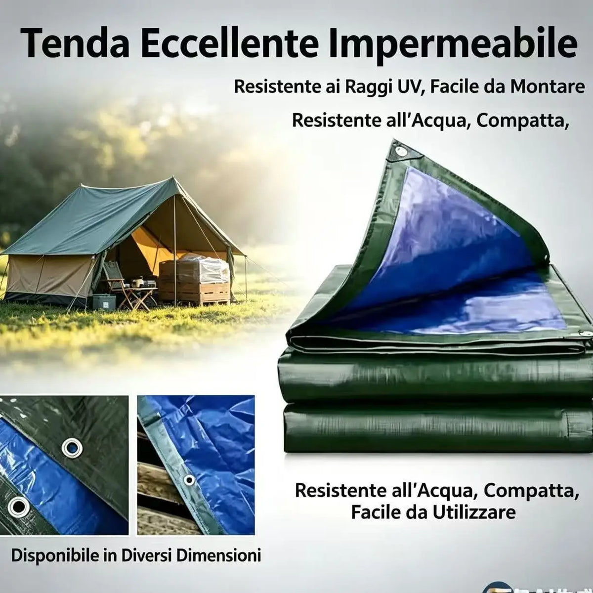 Telo Occhiellato Blu/Verde,Telone resistente, Telo Impermeabile,tessuto di alta qualità, multiuso, Adatto per Tetto,, con occhielli , ideale come regalo per familiari e amici, perfetto per cortili, giardini, patii e aree pis
