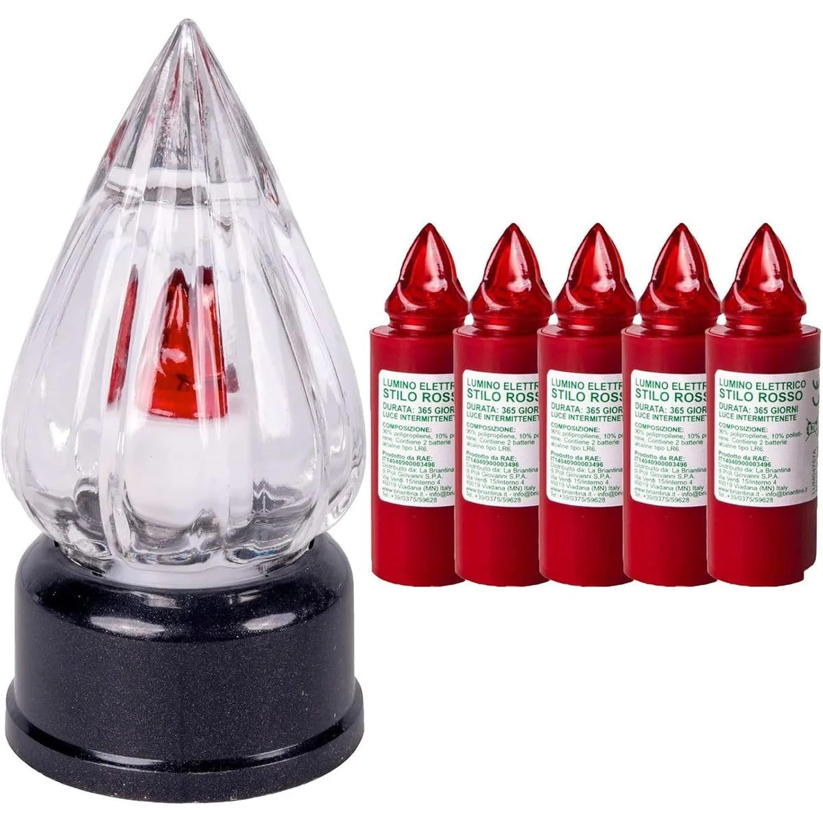 Lumino Stilo Bianco e Rosso Elettrico per Loculo Mortuario – Luce Bianca Tremolante Realistica – luce rossa intermittente-Durata 365 Giorni – Resistente alle Intemperie – Lumino a Batteria con Accensione Automatica, U