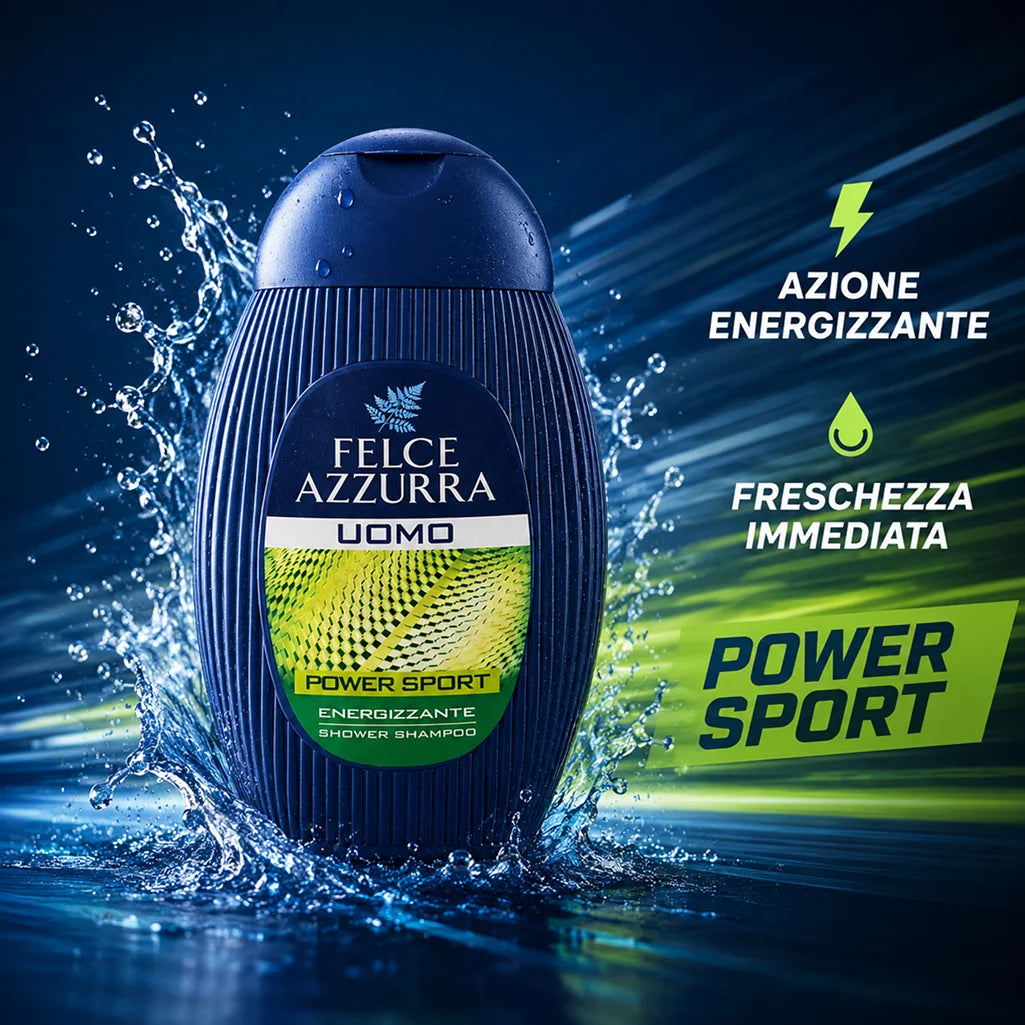 Confezione da 12 Felce Azzurra Doccia Shampoo Sport 250 ml, detergente 2 in 1 per corpo e capelli, 3 L totali