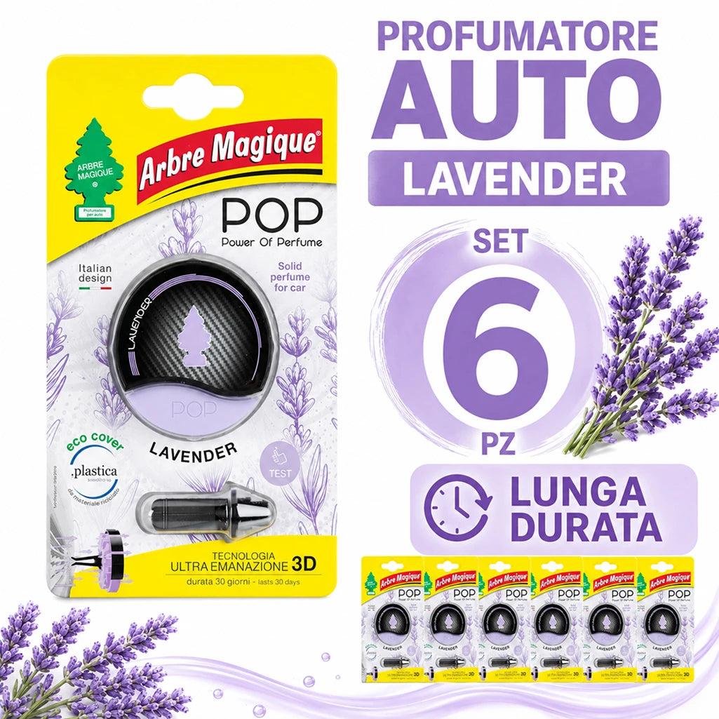 Confezione da 6 o 12 Arbre Magique POP Lavanda, profumatori auto solidi, fragranza decisa e fresca, formato scorta per auto, furgone, armadio e piccoli ambienti