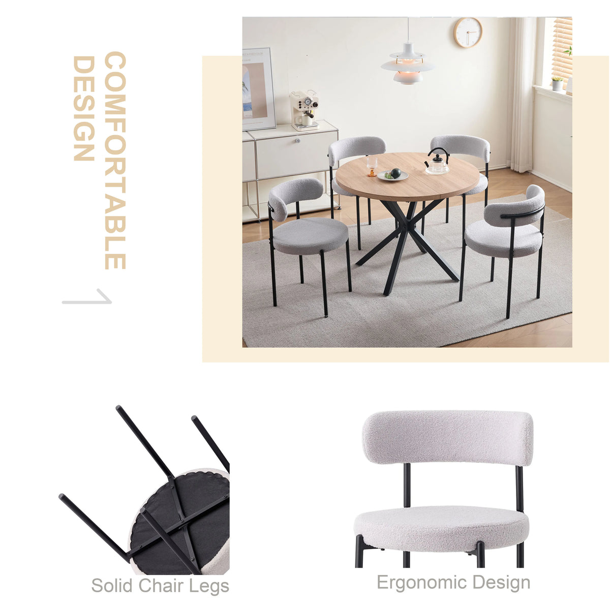 EGOONM Set di 2/4/6 Sedie da Pranzo in Stile Nordico, Sedie Imbottite in Velluto Teddy per Cucina e Sala da Pranzo