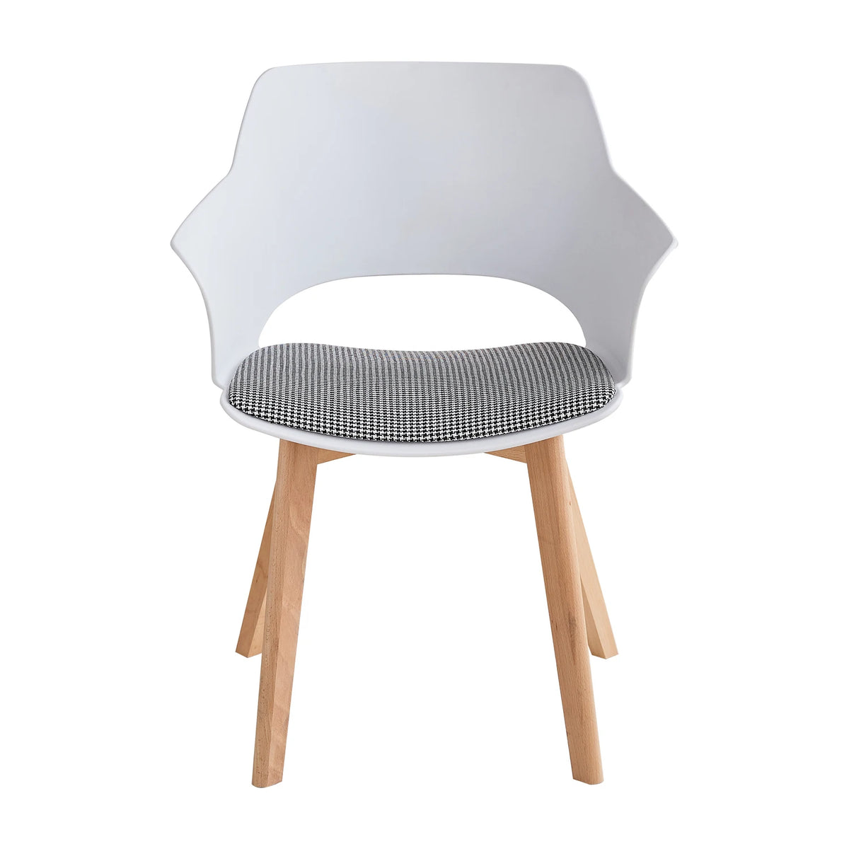 Sedie da pranzo moderne da 2 pezzi con braccioli - Guscio in PP + Gambe in legno + Cuscino in tessuto pied de poule per cucina, soggiorno, caffè
