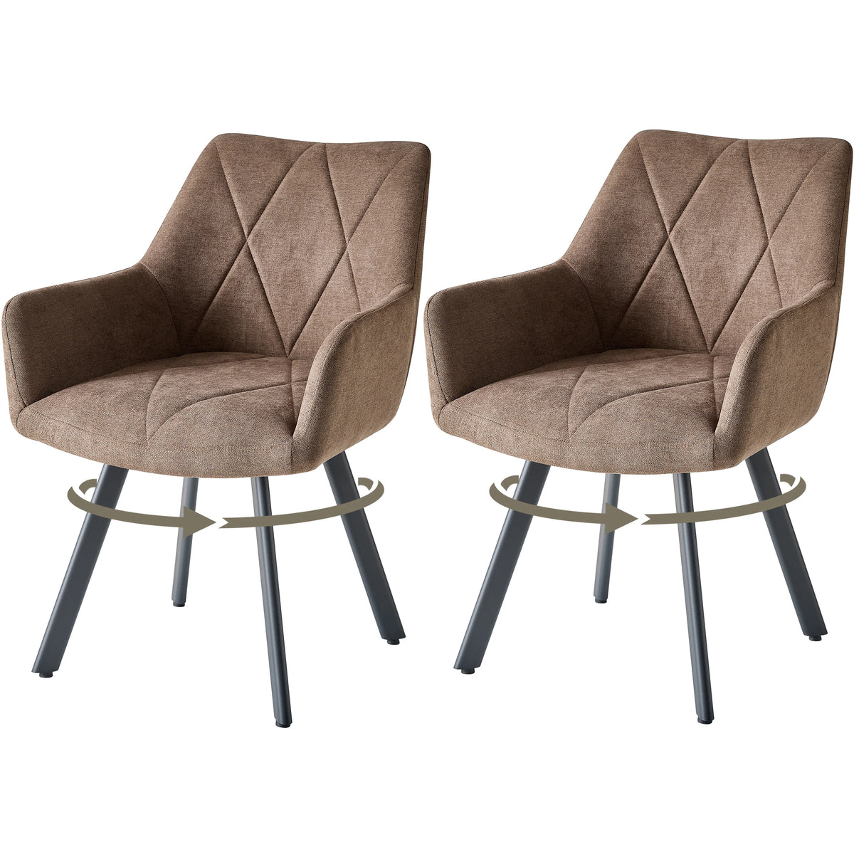 EGOONM 2/4PCS Sedie da pranzo moderne girevoli con braccioli, sedie imbottite in tessuto, 360 ° Sedie Girevoli con Gambe in Metallo