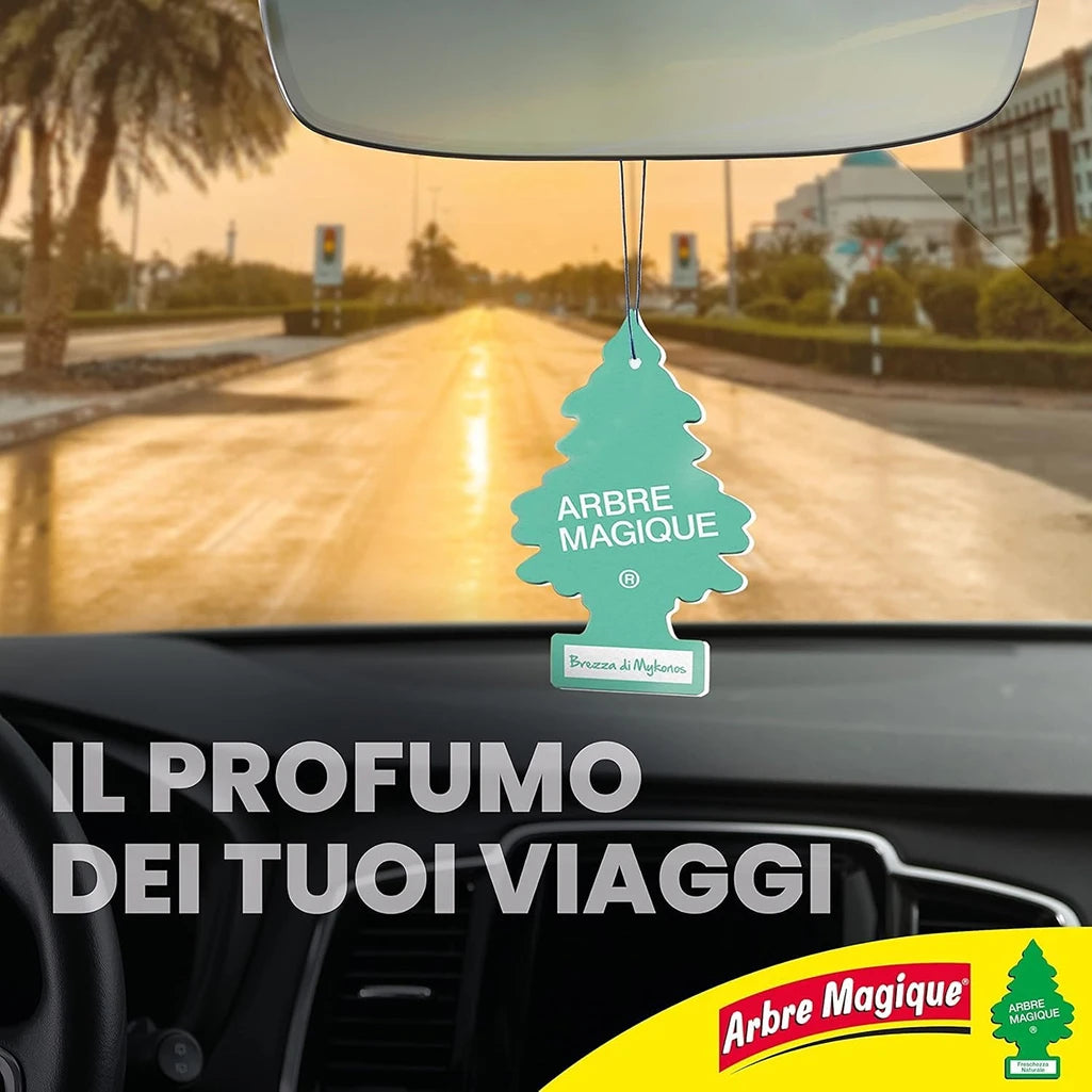 Confezione da 6, 12 o 24 Arbre Magique Brezza di Mykonos, profumatori auto da appendere, fragranza dolce e delicata, formato scorta per auto, furgone, armadio e piccoli ambienti