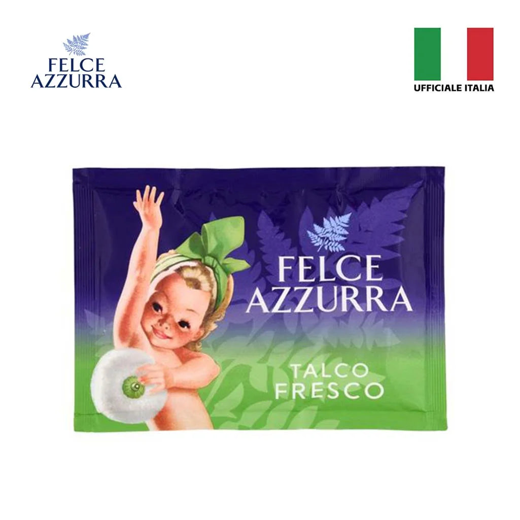 Confezione da 12 Felce Azzurra Talco Fresco in Busta 100 g, talco profumato per la cura quotidiana del corpo, 1,2 kg totali