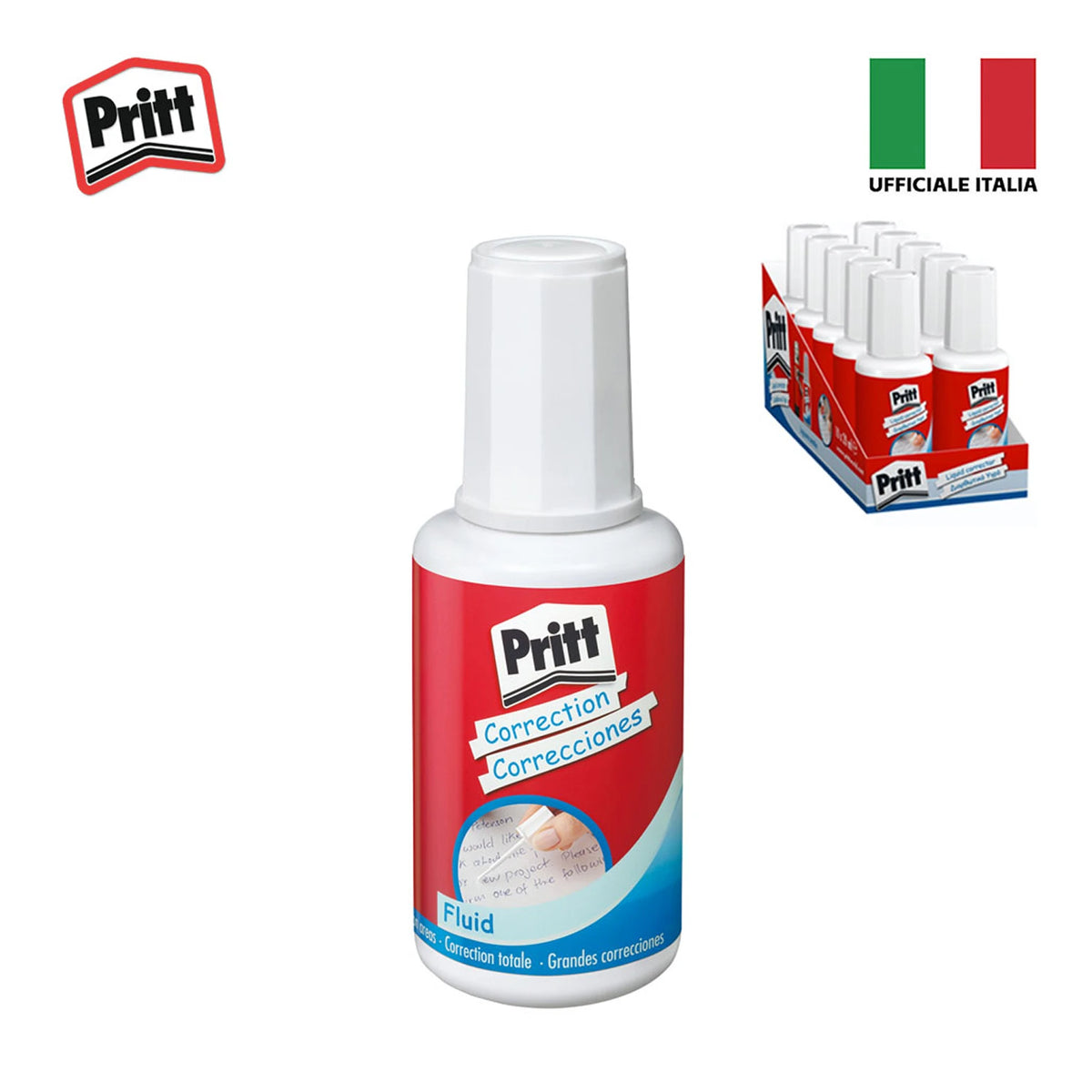 Confezione da 20 Pritt Correct-It Fluid 1620, correttori liquidi per coprire errori su carta, documenti, scuola, ufficio e cancelleria
