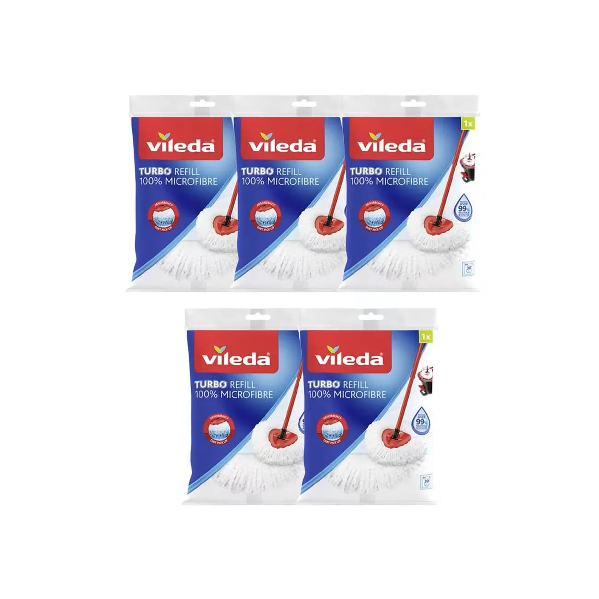 3 Pezzi Vileda Mocio Turbo Refill 100% Microfibra – Ricambio Fiocco Turbo – Lavabile a 30°C – Compatibile Turbo / Turbo Smart / Easy Wring & Clean