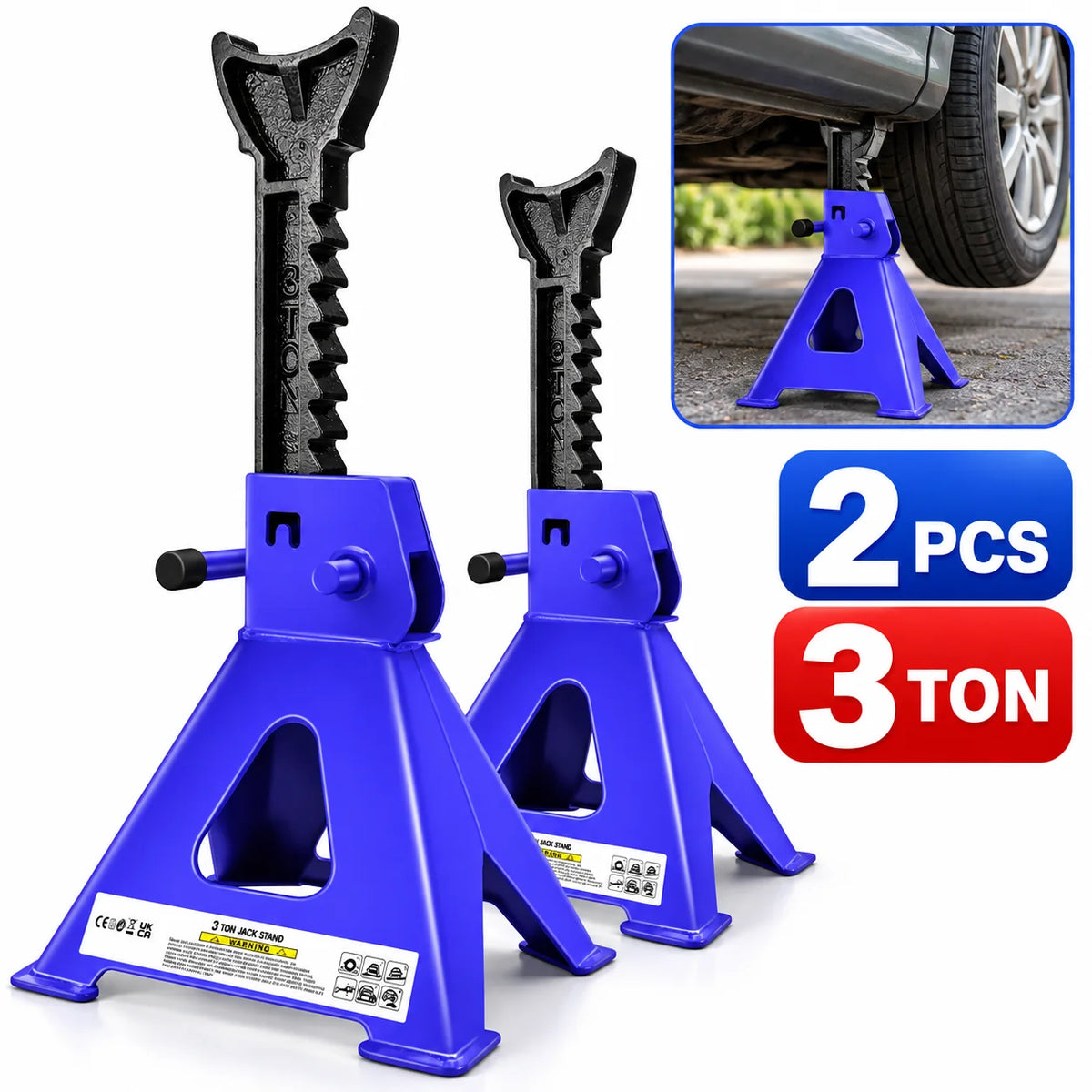 Cavalletto per assale da 3 tonnellate, cric per auto, set da 2, in acciaio resistente, regolabile in altezza, da 11,4 a 17 pollici, cavalletto per auto/furgoni/veicoli, strumento per riparazioni in garage/officina