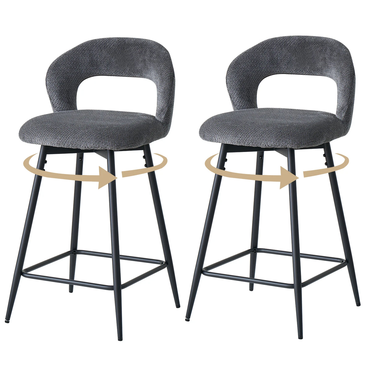 EGOONM Set da 2/4 sgabelli da bar girevoli in lino con schienale aperto e poggiapiedi, sedie da bar moderne imbottite per isola cucina, gambe in metallo nero