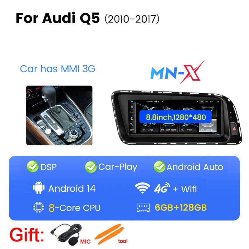 MEKEDE 8.8 "CarPlay Auto Android 14 Autoradio Radio Per Audi Q5 2010-2017 8 Core BT di Navigazione GPS DSP WIFI Lettori Multimediale