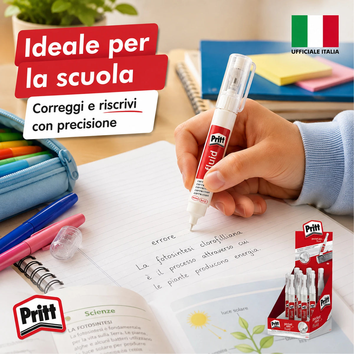 Confezione da 10 Pritt Pocket Pen Fluid, correttore liquido a penna con micropunta metallica per piccole correzioni precise, scuola, ufficio e cancelleria