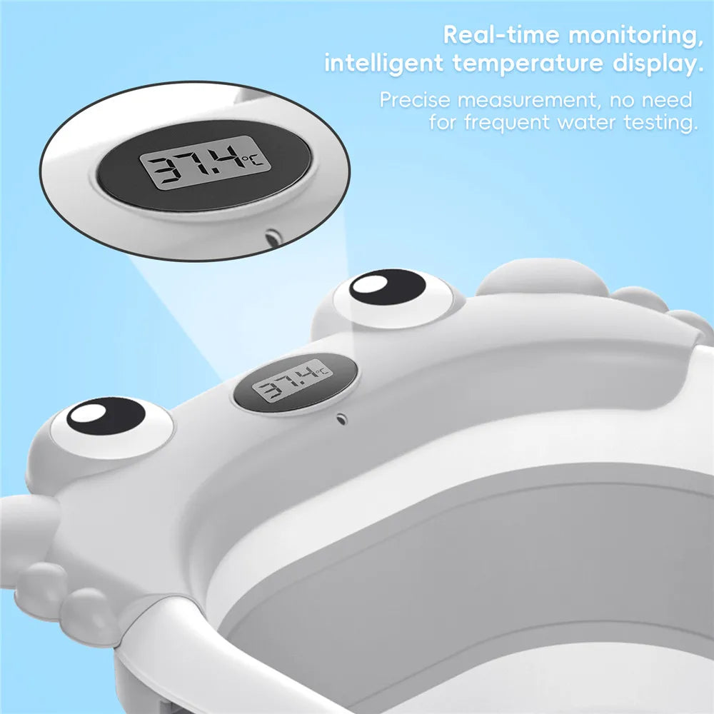 Vasca da Bagno Pieghevole per Neonati con Sensore di Temperatura e Tappetino Antiscivolo, Supporto Portatile per Doccia Neonati 0-36 Mesi, Piscina da Viaggio