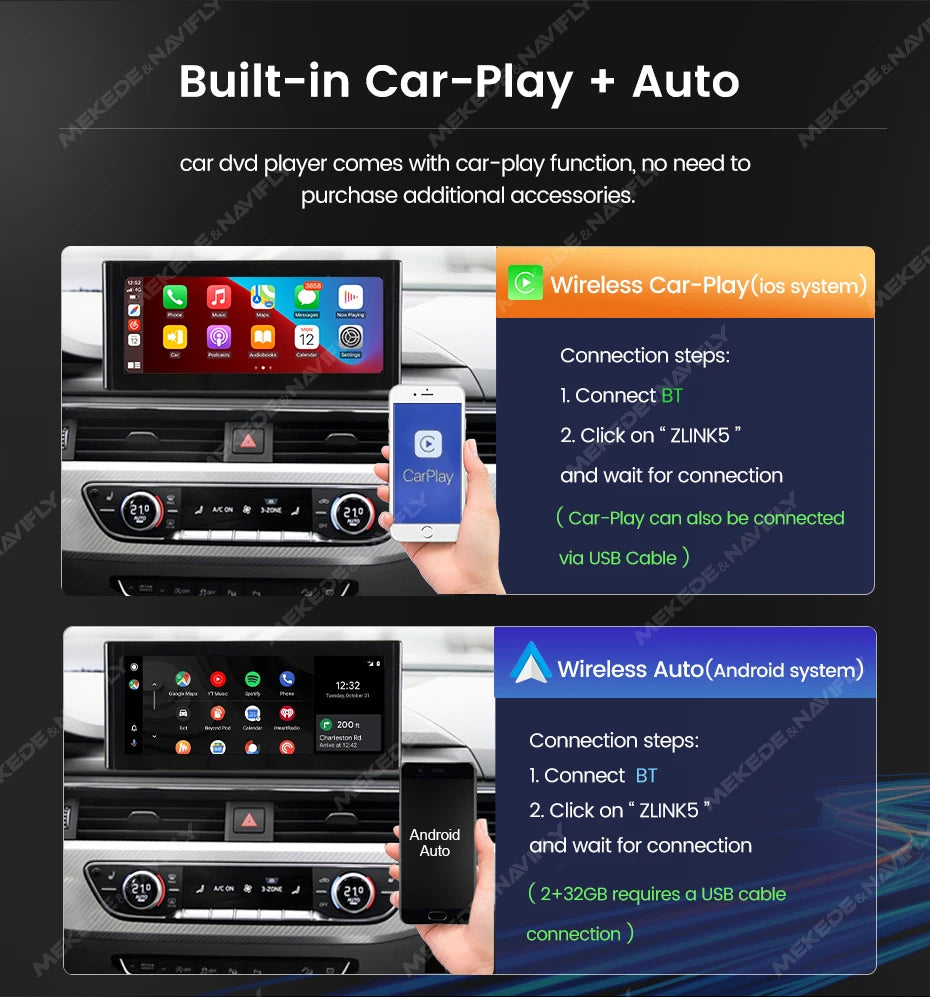 MEKEDE 8.8 "CarPlay Auto Android 14 Autoradio Radio Per Audi Q5 2010-2017 8 Core BT di Navigazione GPS DSP WIFI Lettori Multimediale
