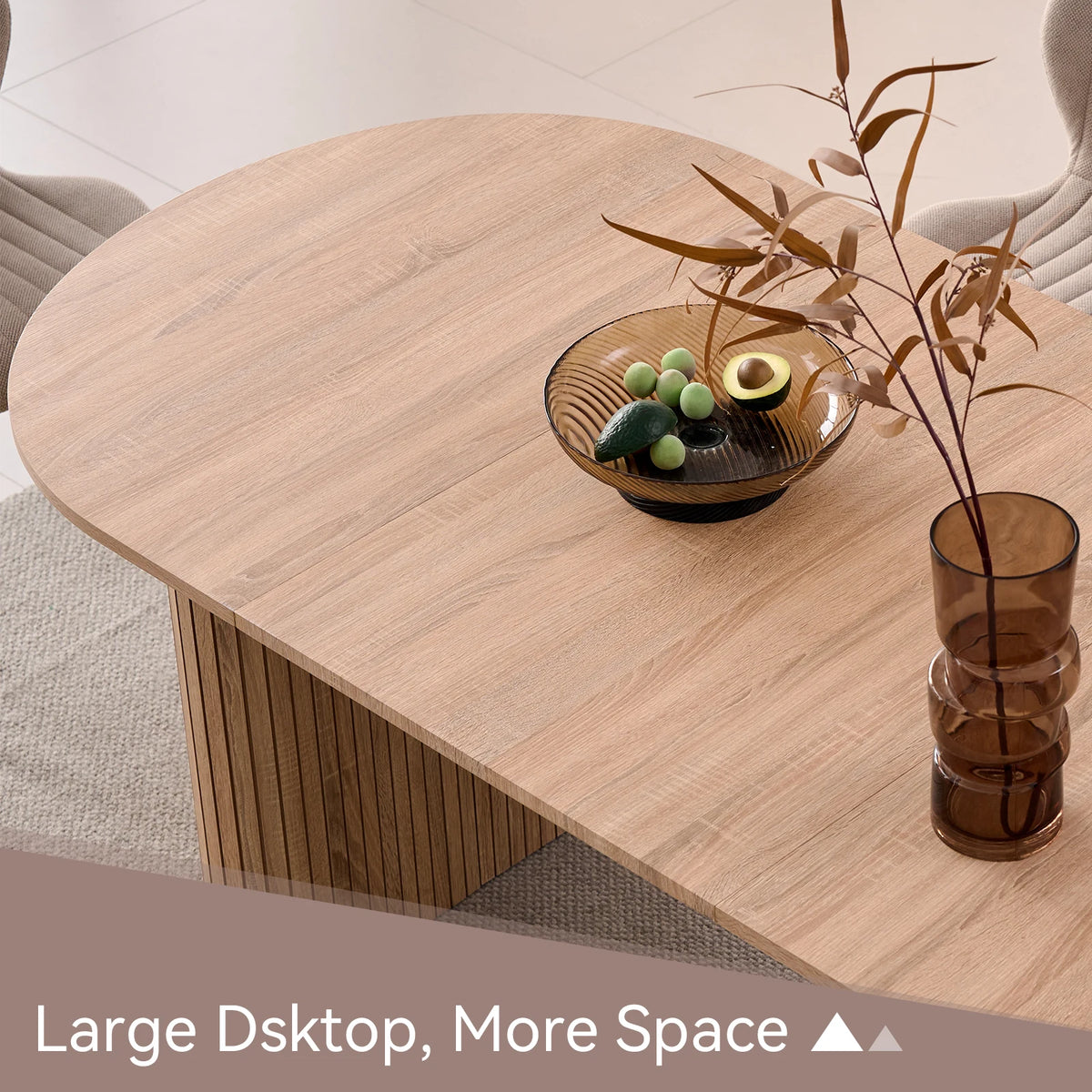 EGOONM Tavolo da Pranzo Moderno Ovale con Base Scanalata, Tavolo da Cucina per 6-8 Persone, Tavolo in Legno per Sala da Pranzo