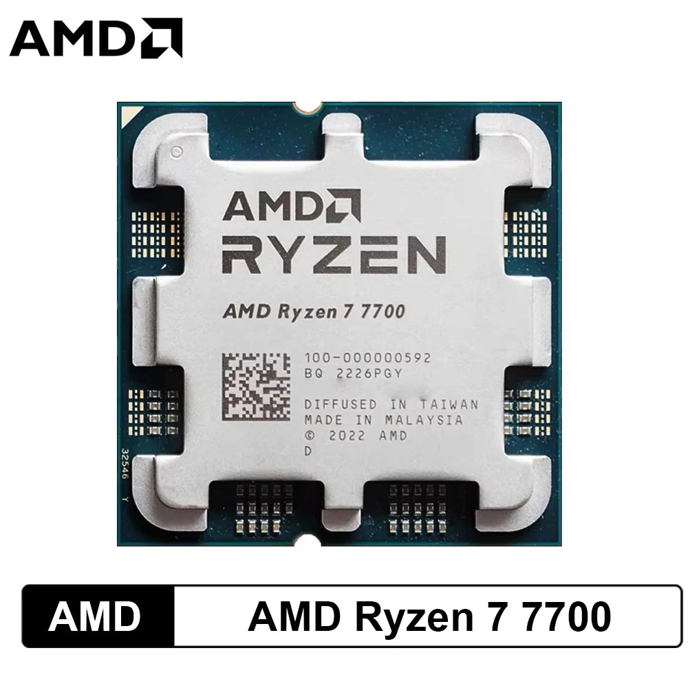 Processore AMD Ryzen 7 7700 per Gaming e Produttività, CPU Desktop 8-Core 12T, 4.5 GHz Max Boost, 5nm 32MB Cache L3, Socket AM5 (Dissipatore Non Incluso)