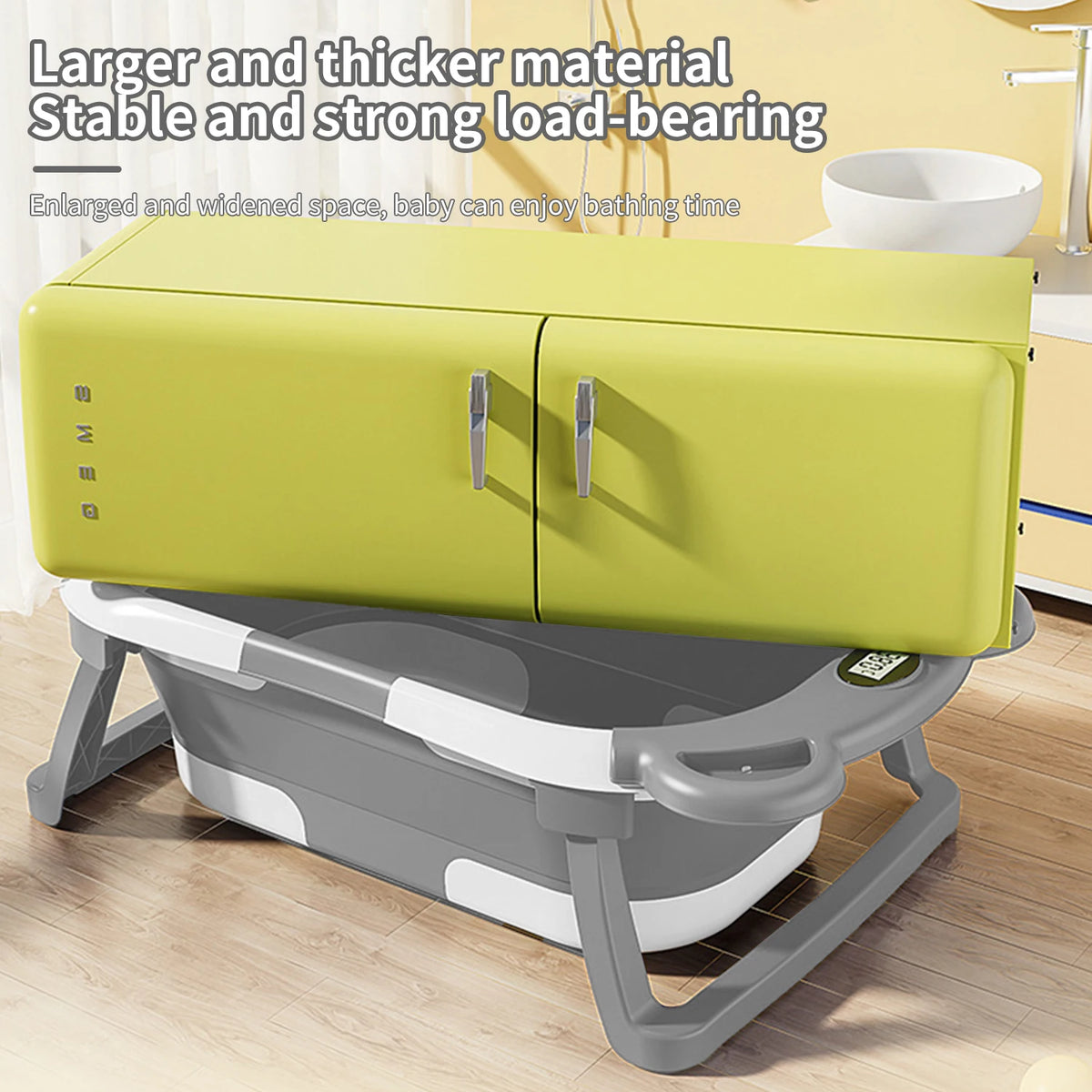 Vasca da bagno pieghevole per bambini con termometro Tappetino da bagno antiscivolo Supporto per cuscino Vasca da doccia portatile per neonato per piscina da viaggio 0-15M