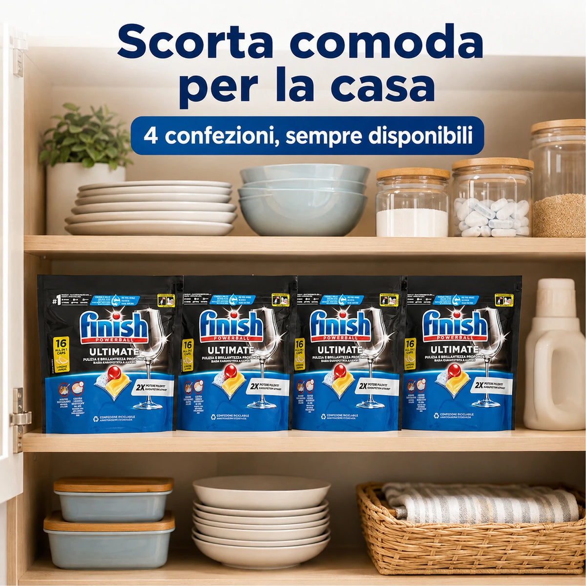 Finish Ultimate Limone 16 Tabs per Confezione, Pastiglie per Lavastoviglie, Varianti da 3 o 4 Confezioni, 48 o 64 Tabs Totali