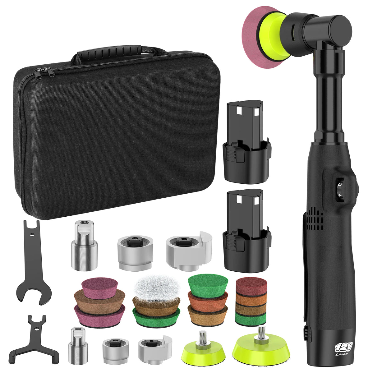 Mini lucidatrice per auto senza fili 12V 2000mAh, macchina per lucidatura di micro-graffi RO/DA, velocità regolabile, 2 batterie