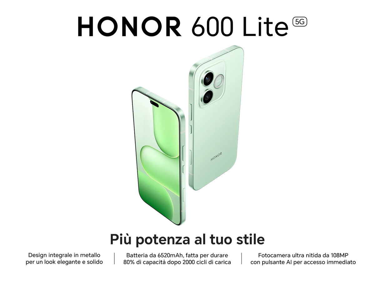 2026 New HONOR 600 Lite 5G Smartphone, Fotocamera AI da 108MP, Display AMOLED da 6.6", Batteria da 6520mAh con Ricarica Rapida 45W, Cellulare Android 16 Sbloccato, IP66&SGS, Dual SIM, NFC