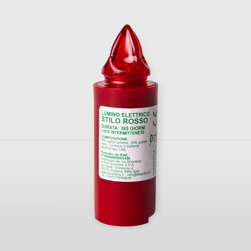 Lumino Stilo Bianco e Rosso Elettrico per Loculo Mortuario – Luce Bianca Tremolante Realistica – luce rossa intermittente-Durata 365 Giorni – Resistente alle Intemperie – Lumino a Batteria con Accensione Automatica, U