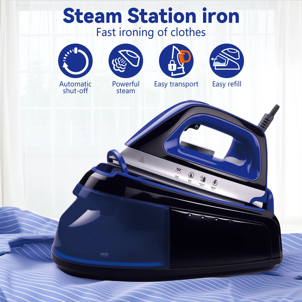 Ferro da stiro a vapore da 2400 W con serbatoio da 1 litro e piastra in ceramica, capacità di emissione di vapore verticale di 40-60 g/min, 360 ° Cavo Girevole per Uso Domestico/Alberghiero