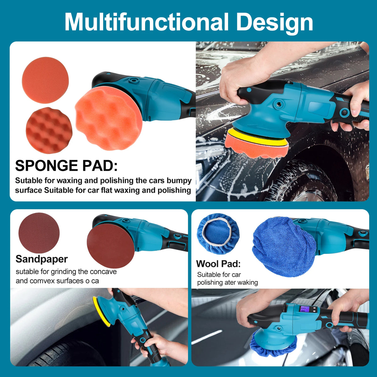 Lucidatrice per auto senza fili con display digitale a 6 velocità, lucidatrice elettrica per auto, macchina per lucidatura e ceratura, compatibile con batteria Makita 18V.