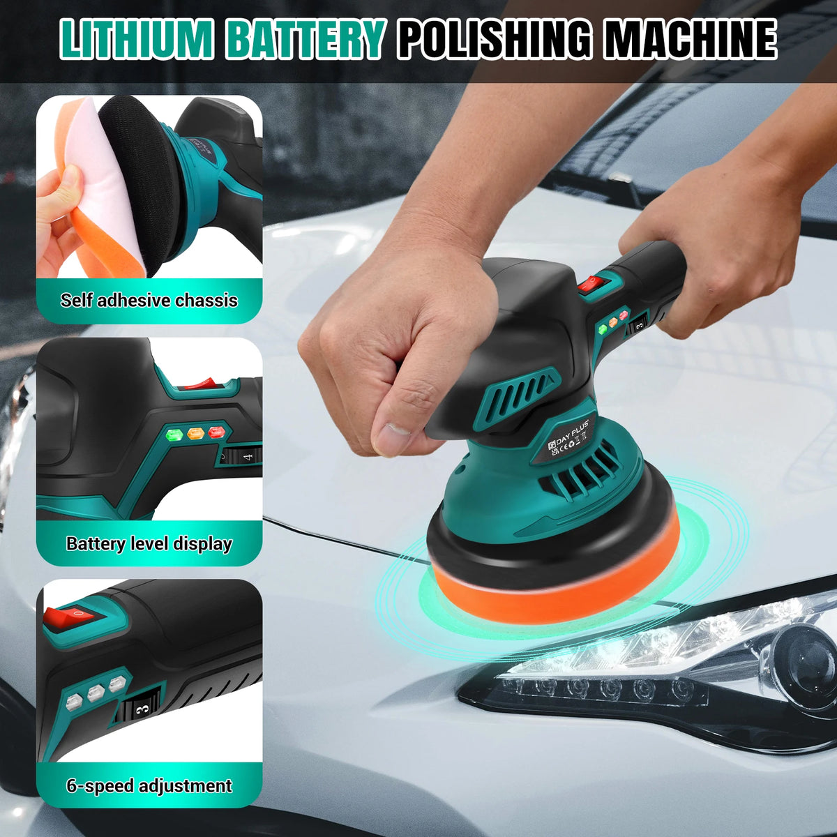 Lucidatrice per auto senza fili, lucidatrice elettrica a 6 velocità variabili con 2 batterie da 12V 2.0Ah – 2800-5500 giri/min, motore brushless – Per dettagli auto, ceratura, levigatura
