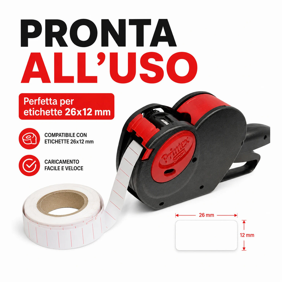 Confezione da 1 Prezzatrice Smart SM2612-08, 1 linea di stampa, 8 cifre, etichettatrice manuale per prezzi, codici, negozi e magazzino