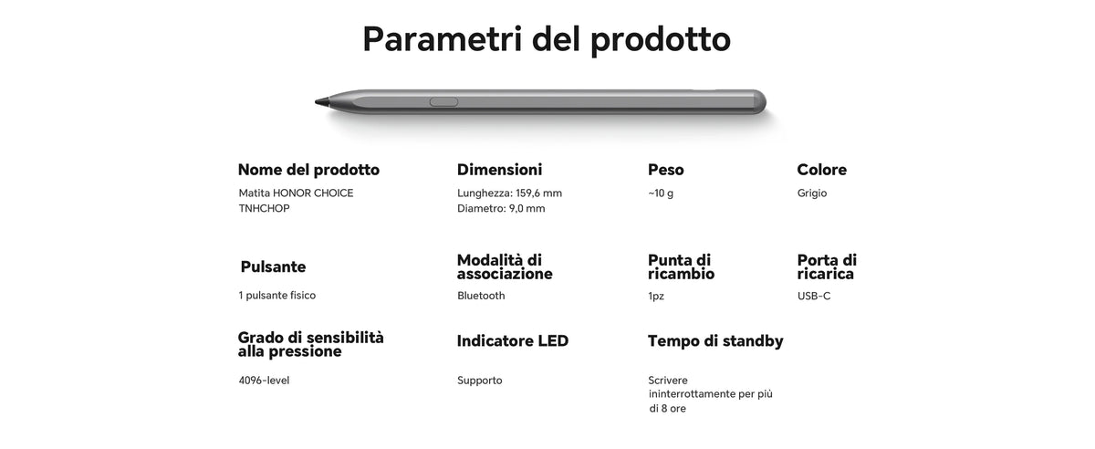 HONOR CHOICE penna per HONOR Pad 10/9/X9a, ad alta sensibilità, Palm Rejection, penna touch per tablet con rilevamento dell'inclinazione, penna capacitiva con 1 punta di ricambio