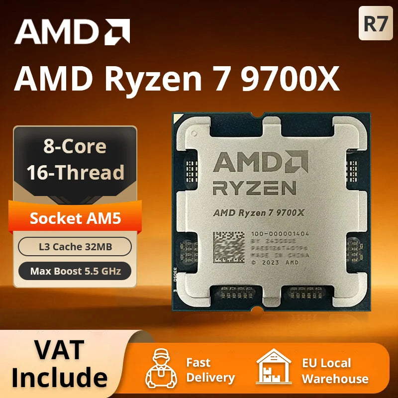Processore Desktop AMD Ryzen 7 9700X 8-Core 40MB Cache 4nm Socket AM5 65W (Dissipatore Non Incluso)