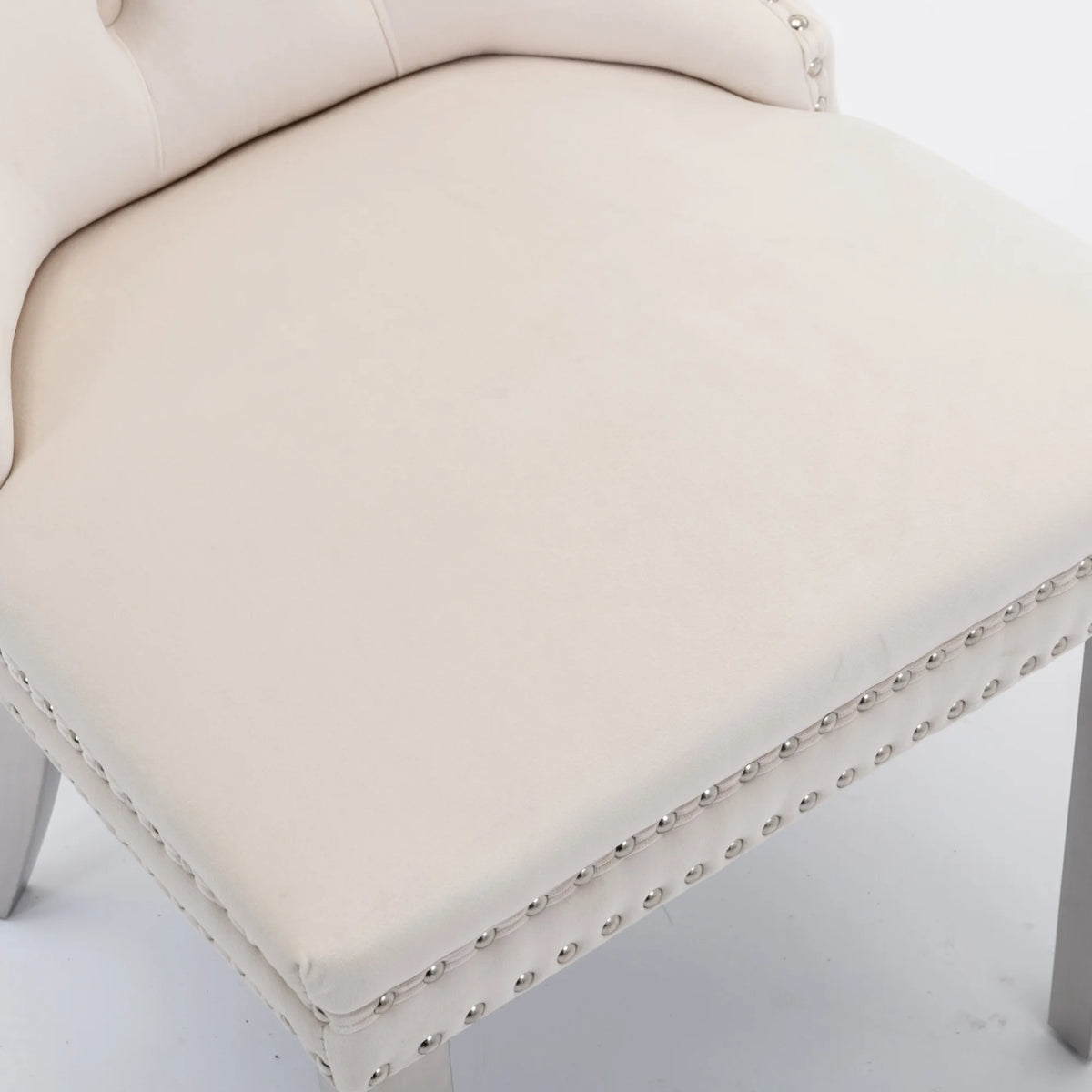 Set di 2 sedie da pranzo in velluto, sedie d’arredo imbottite, 50 cm di larghezza x 95 cm di altezza, con schienale alto e dettagli a bottoni, gambe in acciaio inossidabile cromato e finiture con borchie, sedie da pranzo mo
