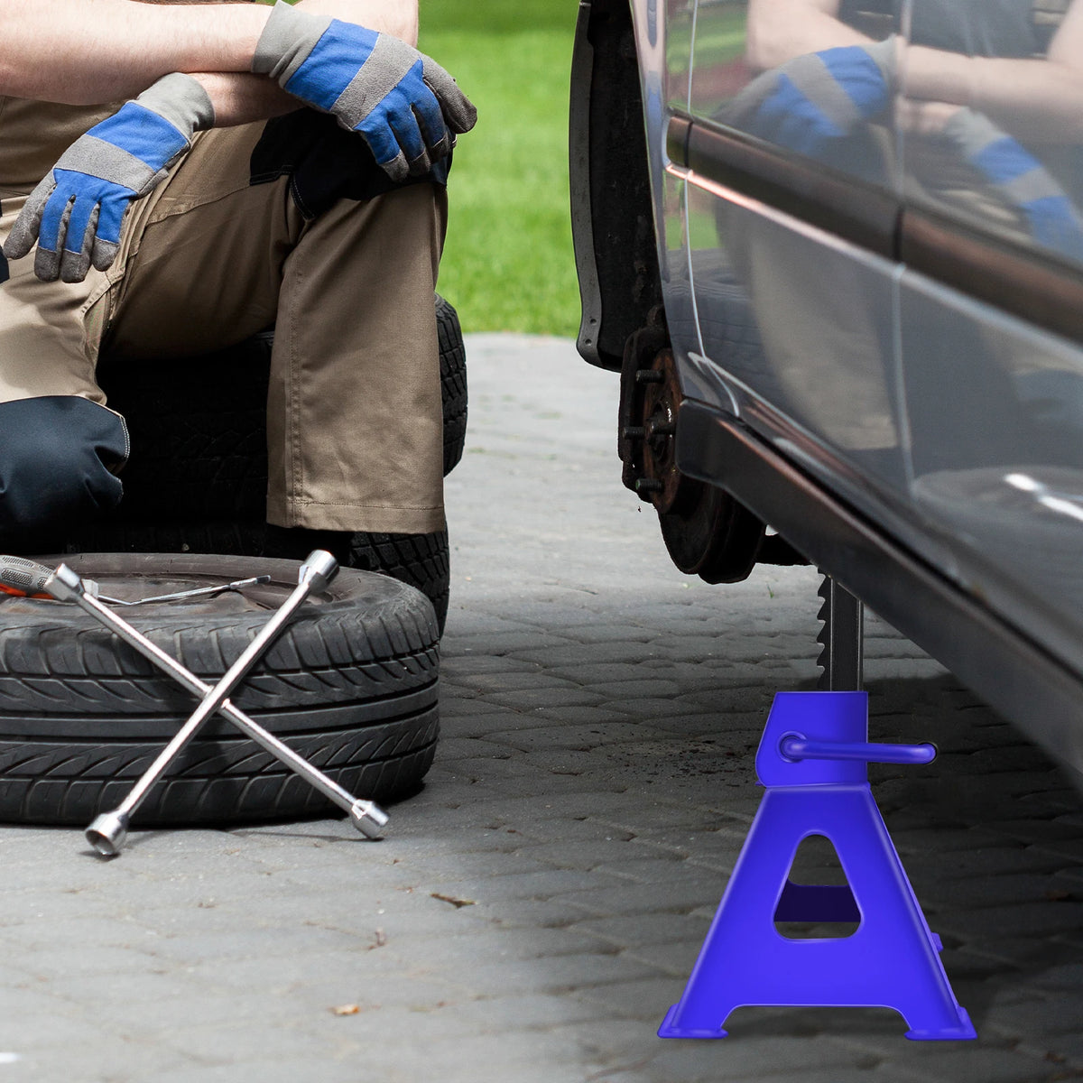 Set di 2 cavalletti per veicoli pesanti da 3 tonnellate, cavalletti di sicurezza a cricchetto per camion, altezza regolabile 29–43 cm, attrezzi di supporto per cambio pneumatici per camion, SUV e camper (due pezzi per confe