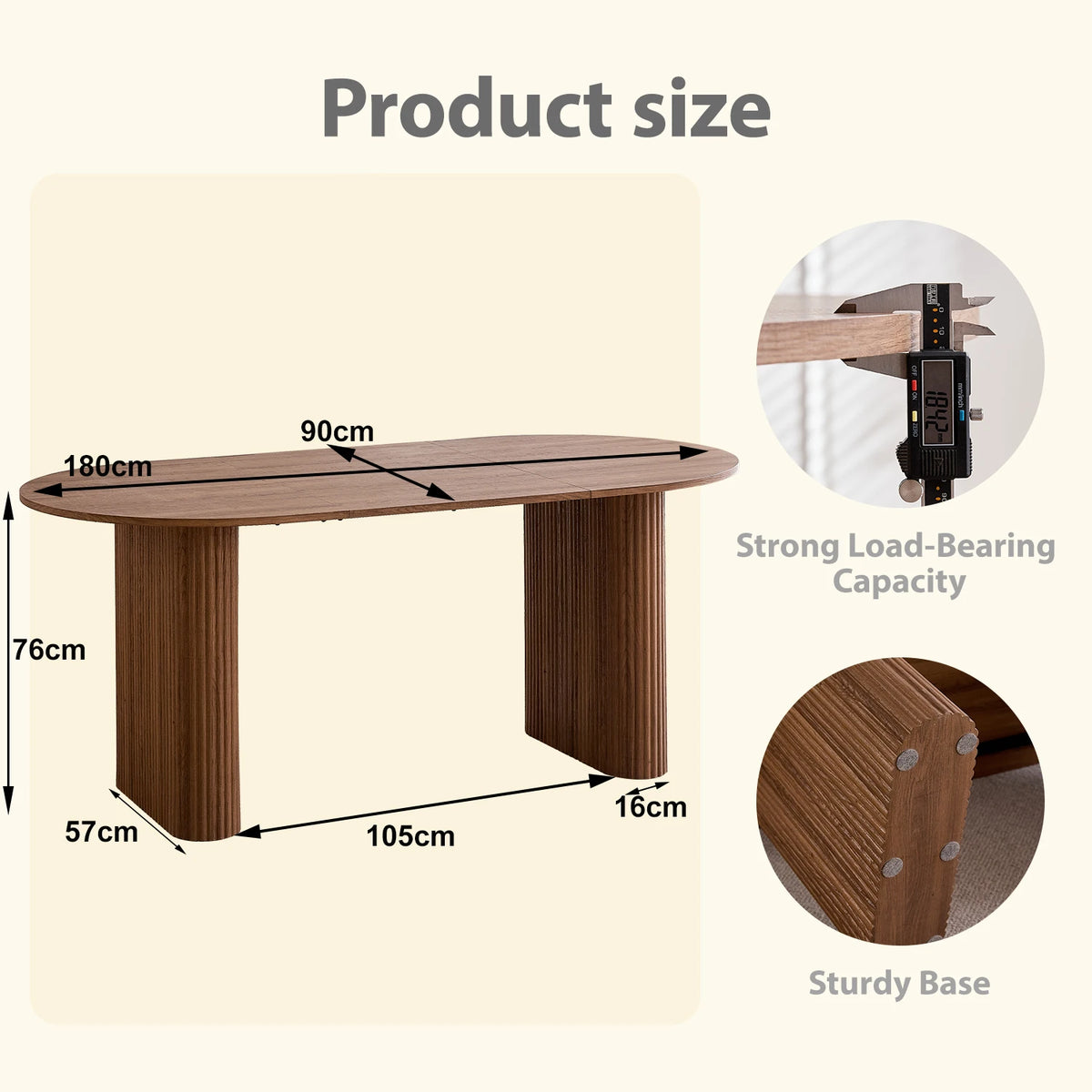 EGOONM Tavolo da Pranzo Moderno Ovale con Base Scanalata, Tavolo da Cucina per 6-8 Persone, Tavolo in Legno per Sala da Pranzo