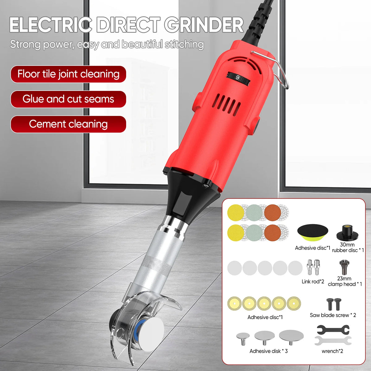 Utensile Elettrico per Fughe di Piastrelle in Ceramica 350W, Smerigliatrice Diritta a 6 Velocità Variabili, Macchina per Pulizia, Levigatura e Lucidatura