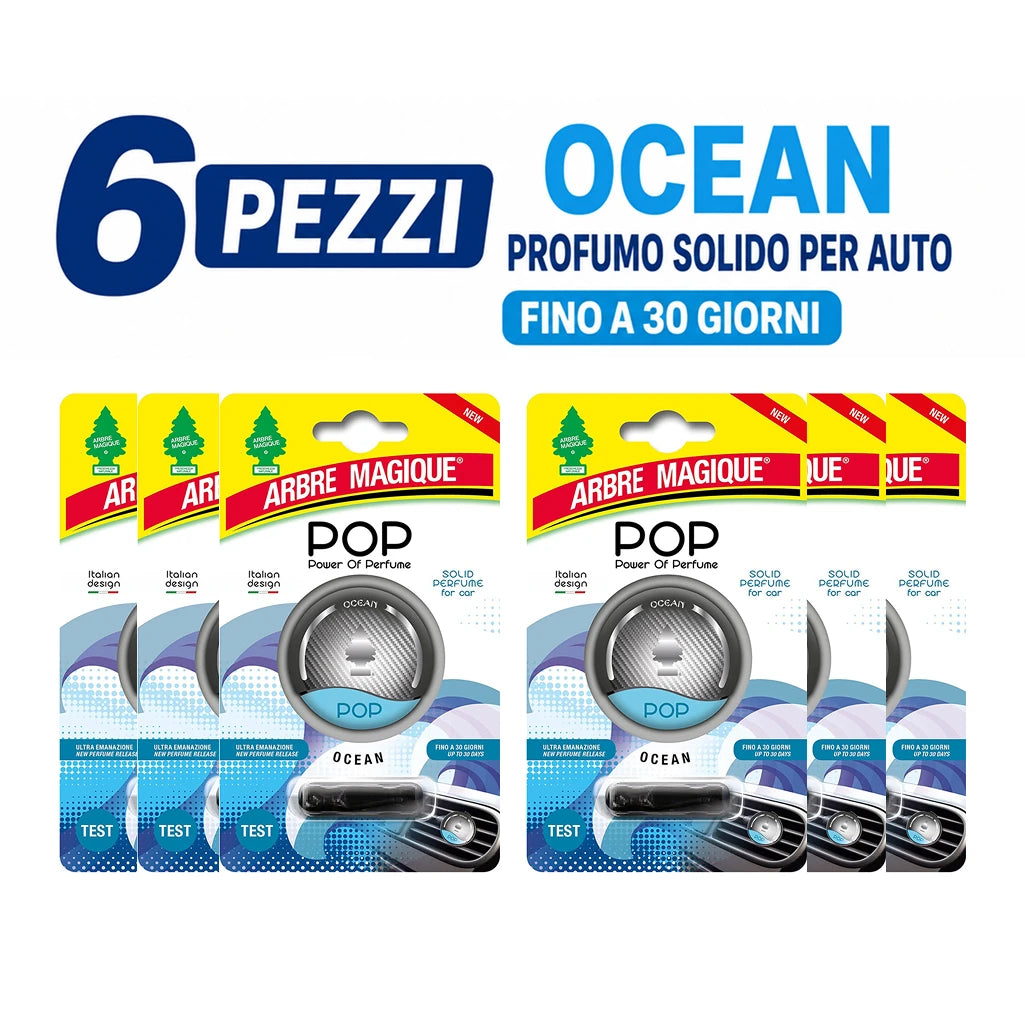 Confezione da 6 o 12 Arbre Magique POP Ocean, profumatori auto solidi, fragranza delicata e fresca, formato scorta per auto, furgone, armadio e piccoli ambienti