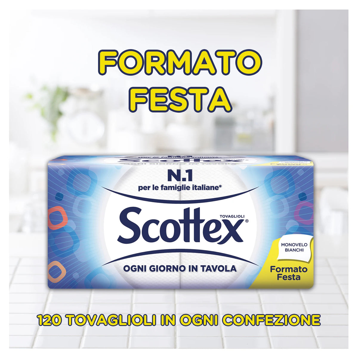 Scottex Tovaglioli Monovelo Formato Festa, 16 Confezioni da 120 Tovaglioli