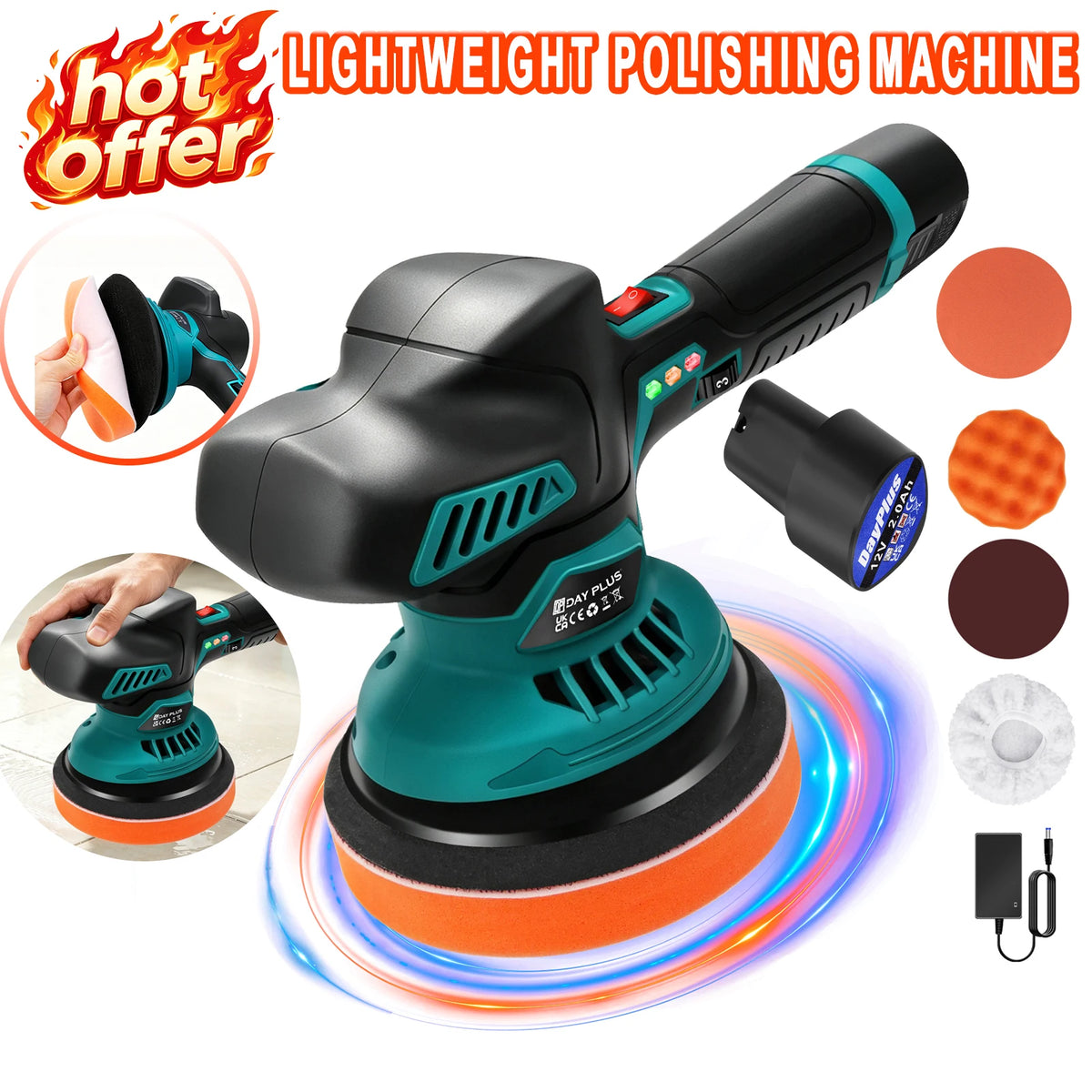 Lucidatrice Senza Fili 12V 800W, 6 Velocità Variabili 2800-6000RPM, Batteria al Litio Portatile, Strumento per Lucidatura Auto, Rimozione Graffi, Finitura a Specchio, Lucidatrice per Dettagli Auto