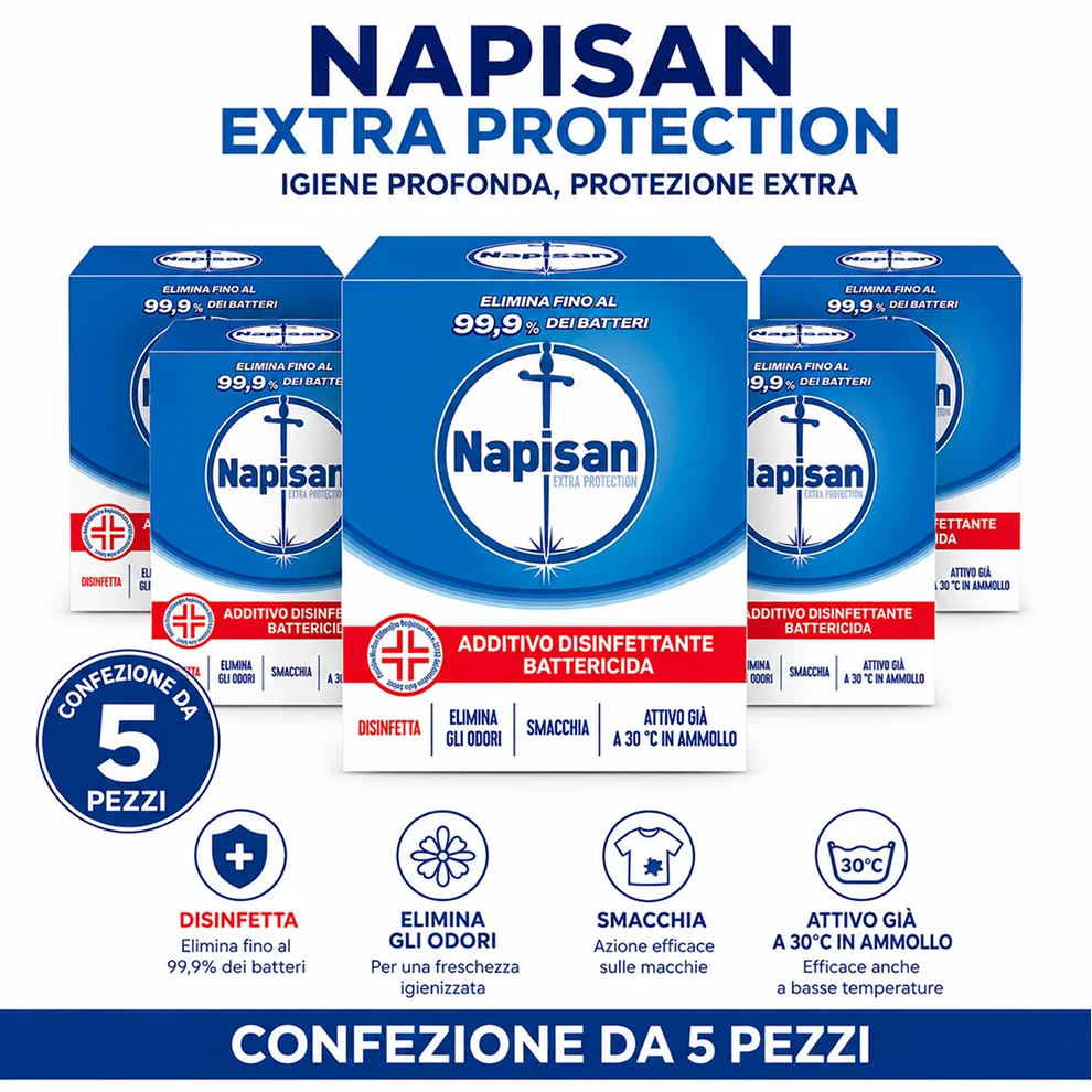Confezione da 3, 4 o 5 Napisan Additivo Polvere 500 g, additivo per bucato in lavatrice e a mano, formato scorta per casa e lavanderia