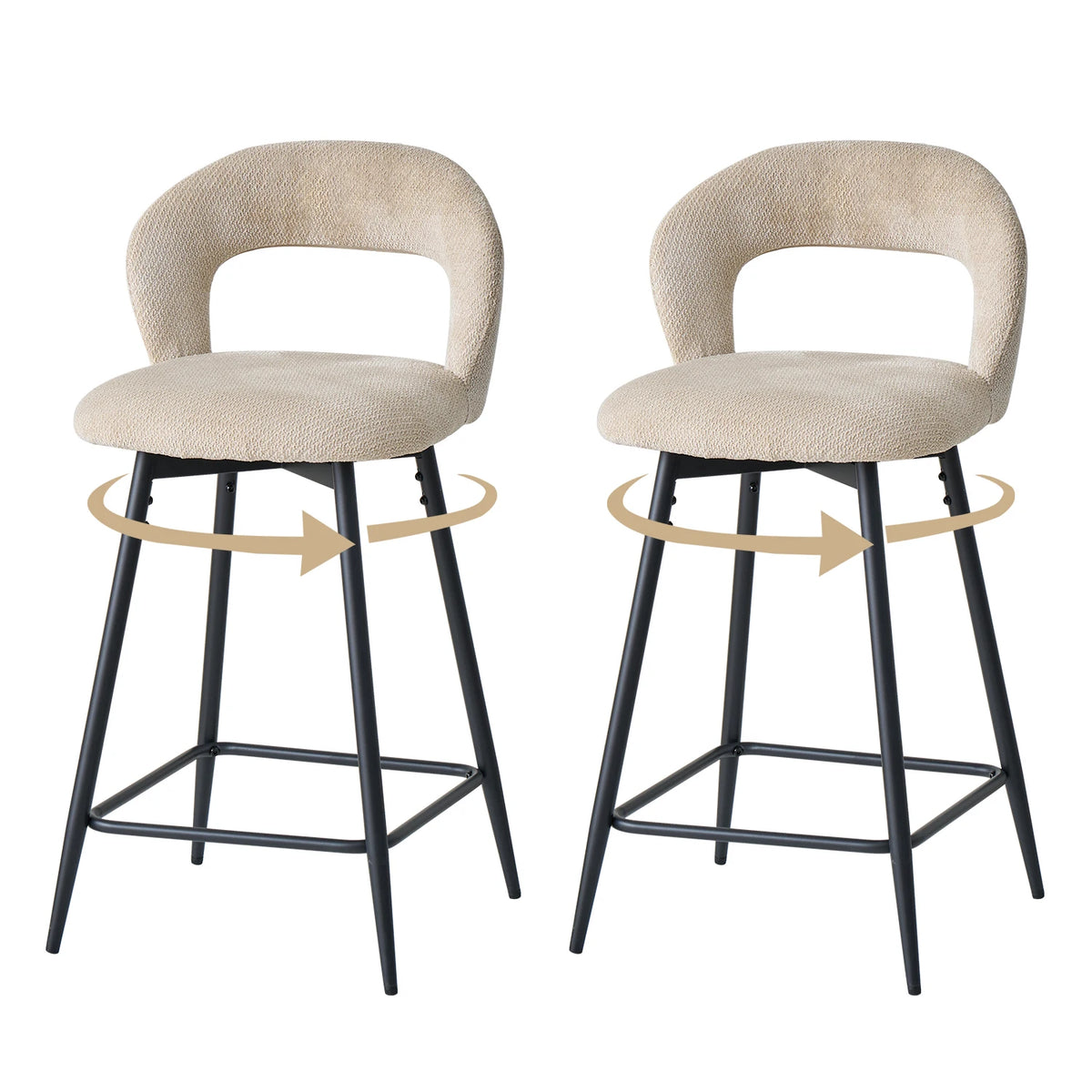 EGOONM Set da 2/4 sgabelli da bar girevoli in lino con schienale aperto e poggiapiedi, sedie da bar moderne imbottite per isola cucina, gambe in metallo nero