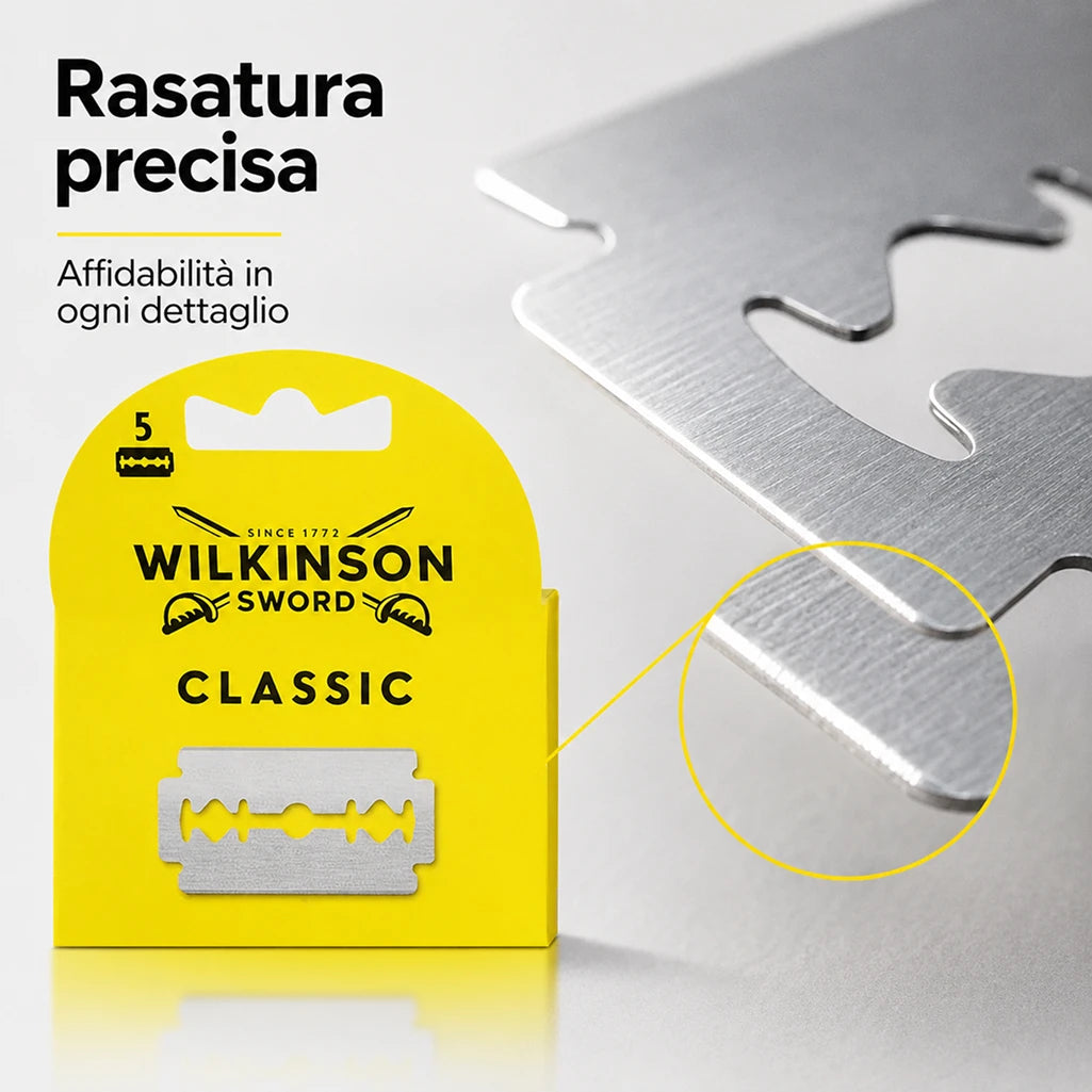 Confezione da 10 pacchi Wilkinson Classic Ricambi 5 pz, 50 lamette totali per rasoi di sicurezza compatibili