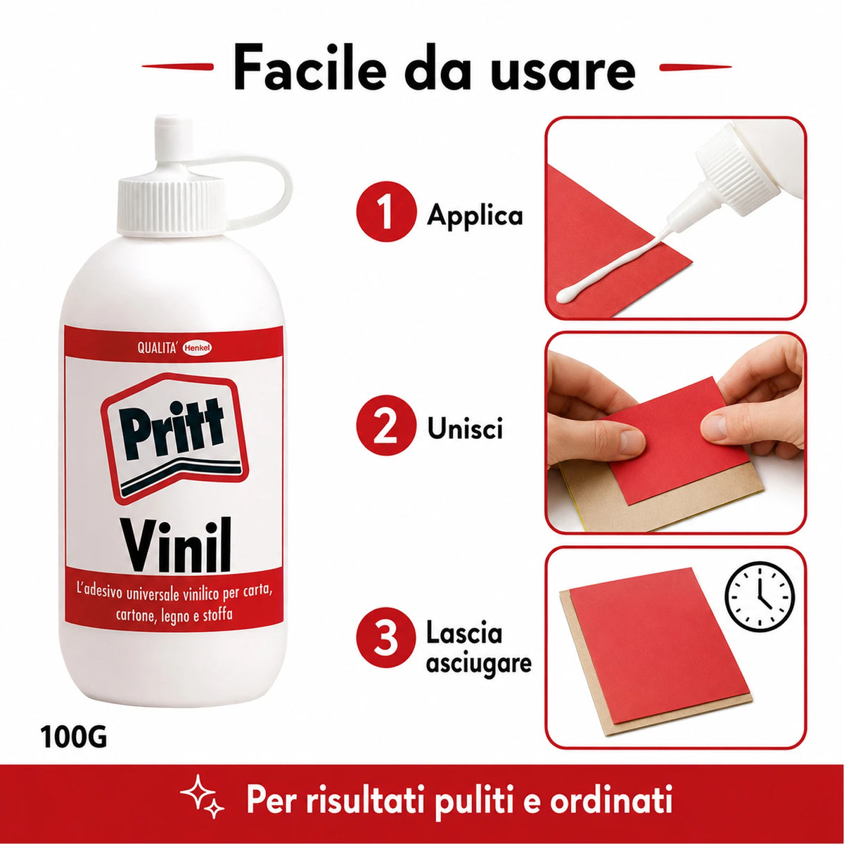 Confezione da 24 Pritt Vinil Universale Trasparente 100 g, colla vinilica per assemblaggio, carta, cartone, legno e lavori creativi