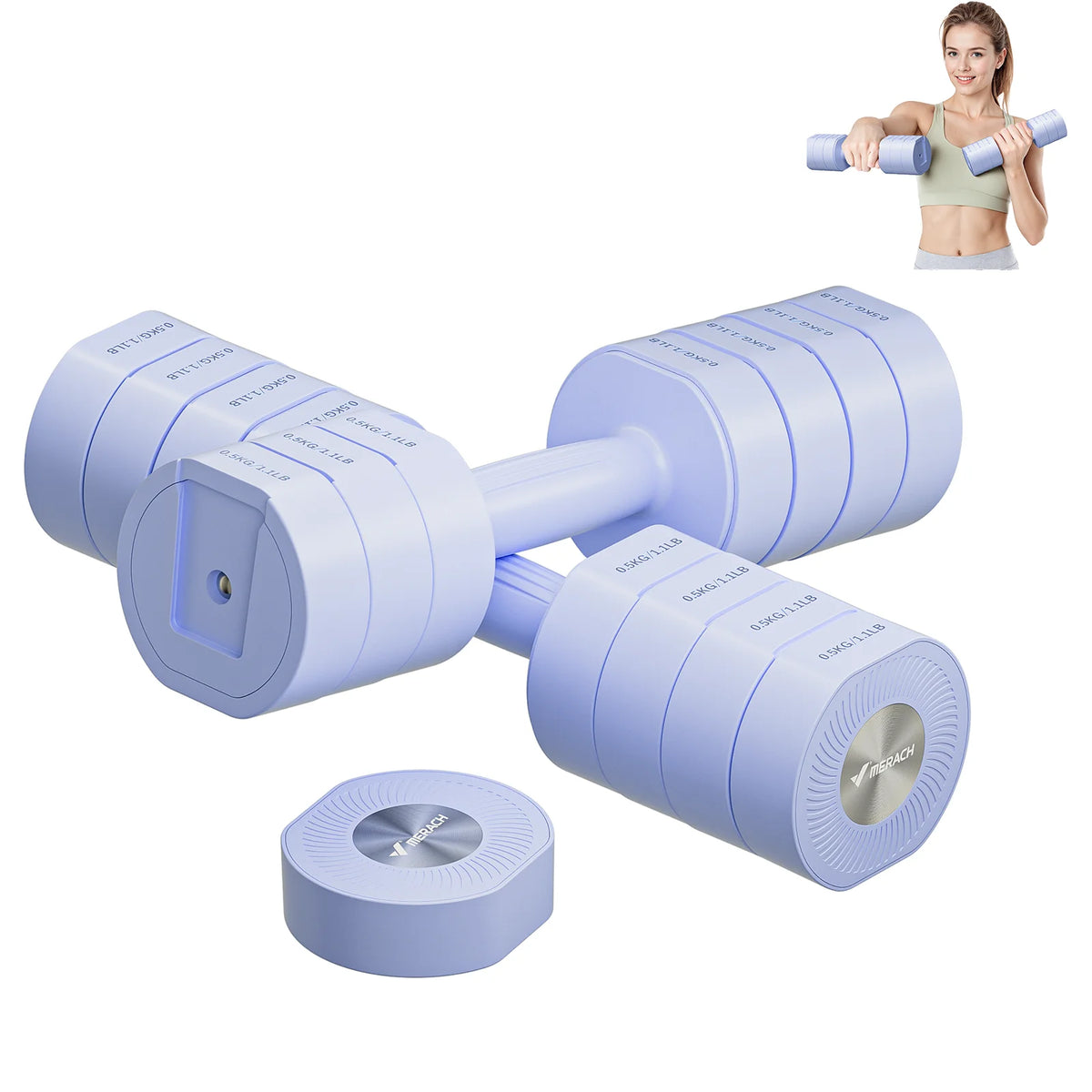 MERACH Set di manubri regolabili da 2, pesi manuali 4 in 1 per donne a casa, manubri pesi liberi ciascuno 2,2 libbre 4,4 libbre 6,6 libbre 8,8 libbre